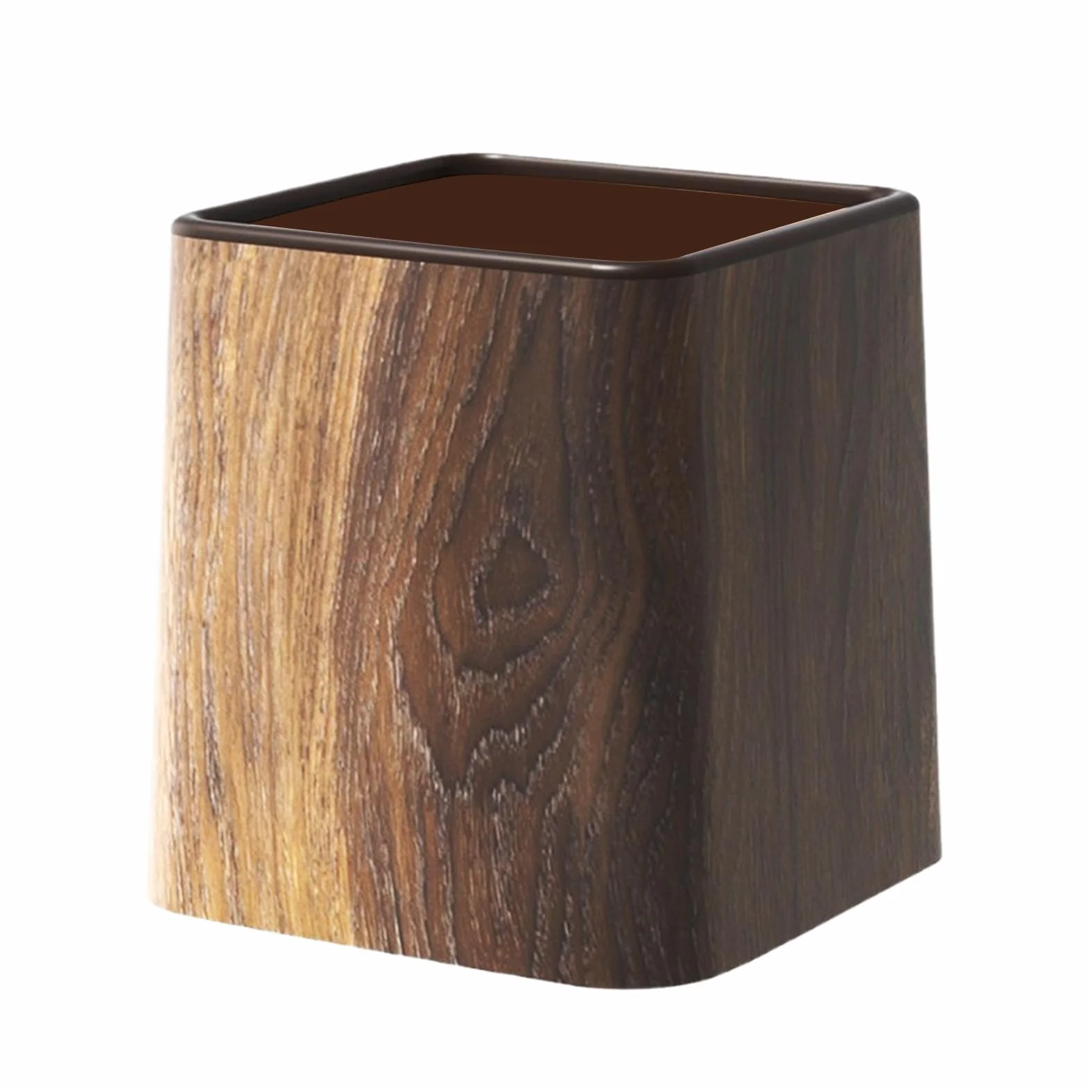 Mini-déchets Can 5,79 pouces PP Small Desk Bin avec conception de grains en bois rétro et couvercle