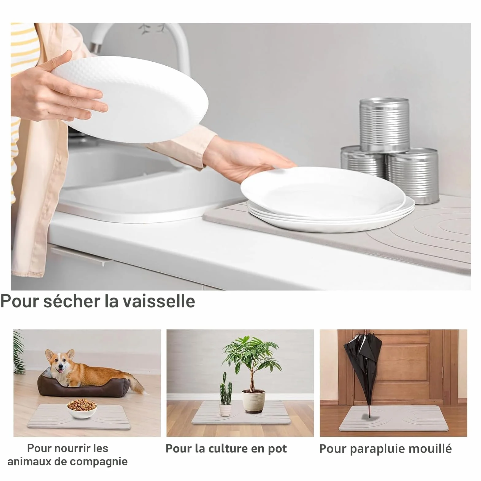 Feilifan Tapis de Bain en Pierre de Diatomite 60 x 38 cm Blanc