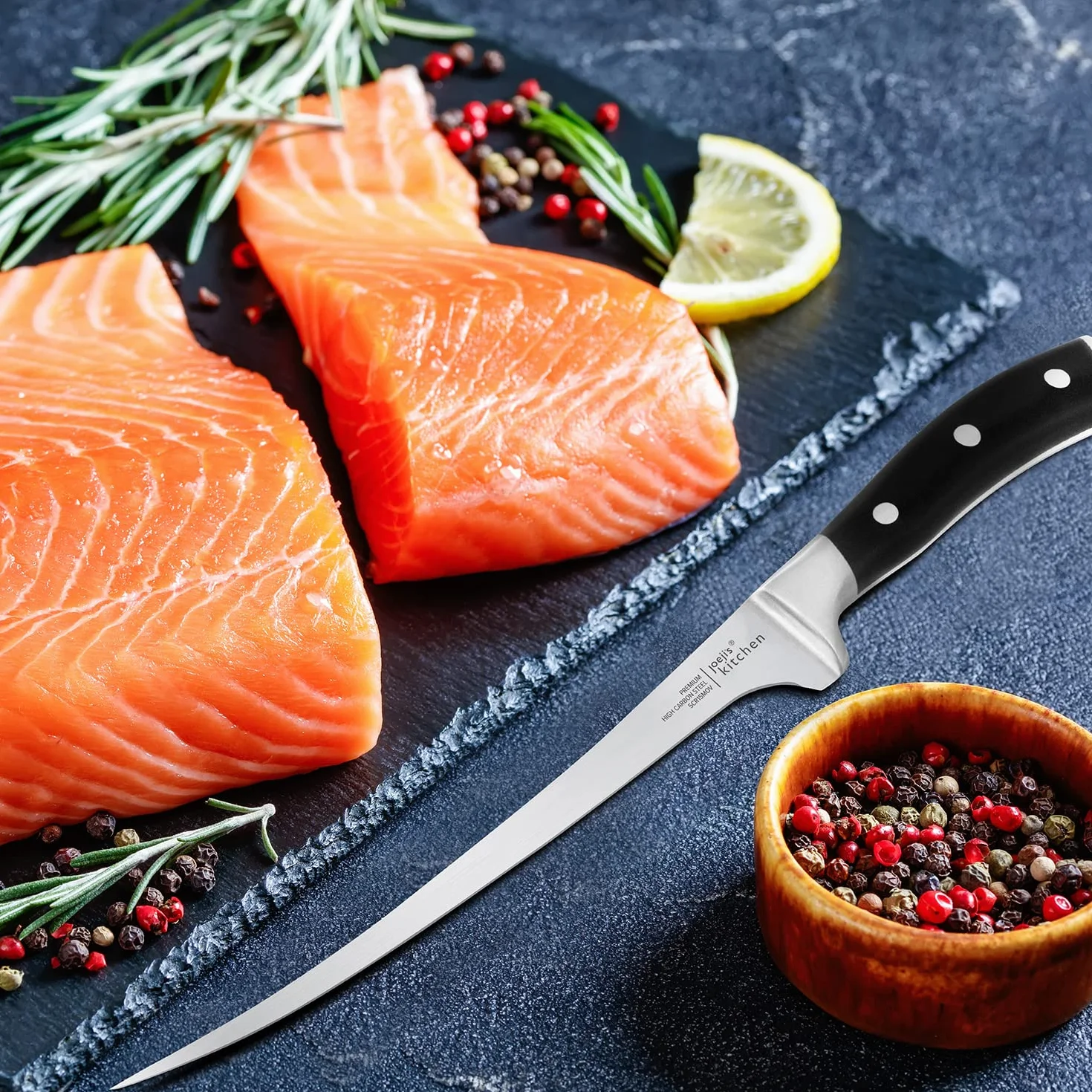 Couteau Filet Poisson Professionnel Acier Inoxydable 31 cm Noir