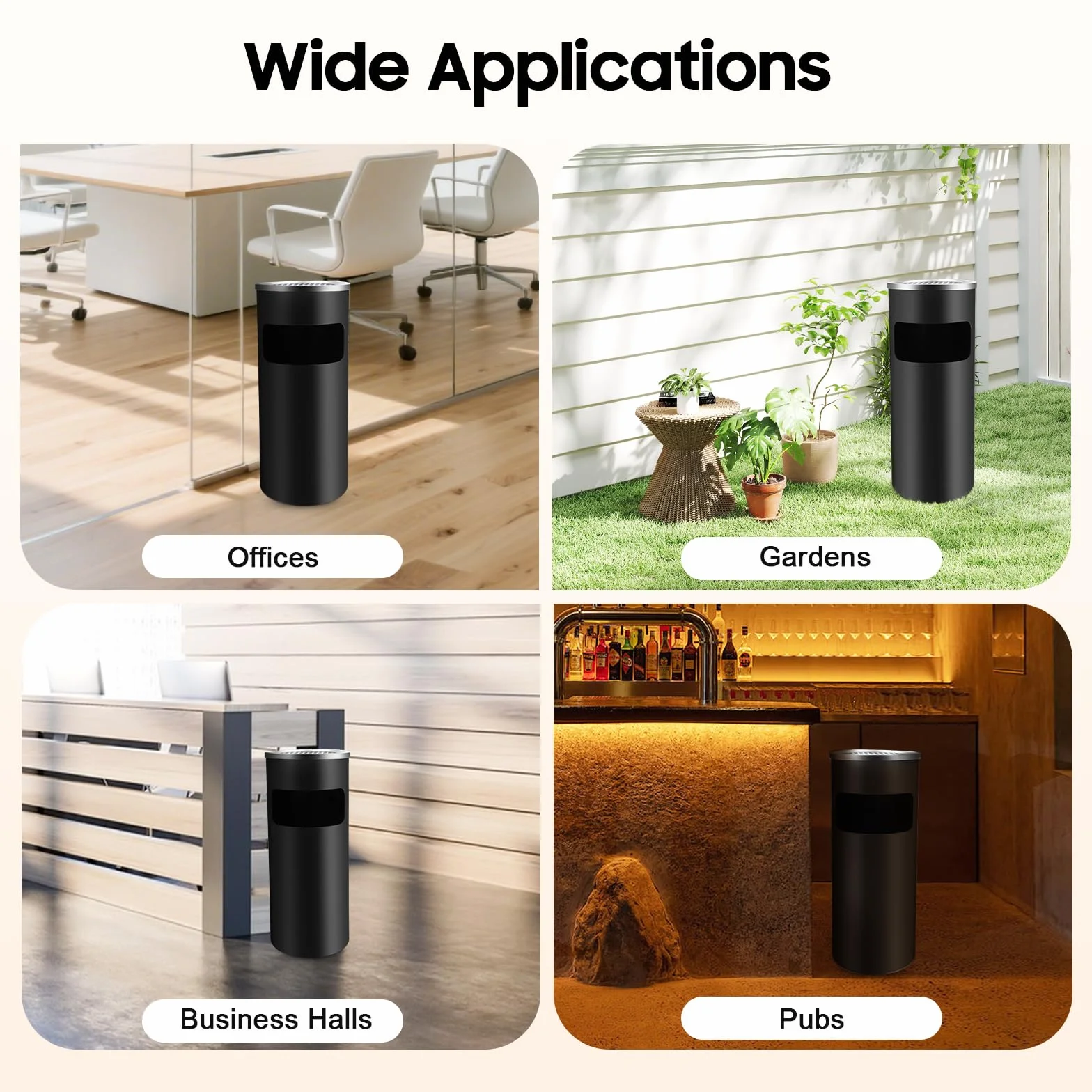 Poubelle cendrier en acier inoxydable avec bac amovible pour intérieur et extérieur