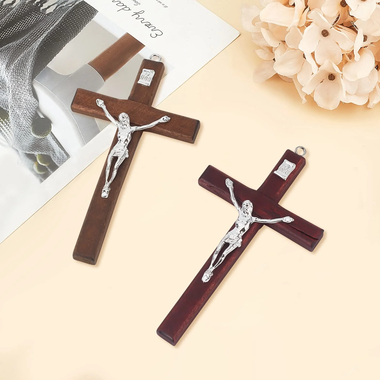 WEBEEDY Croix en Bois Crucifix 12 cm Murale Chrétienne 3 Couleurs