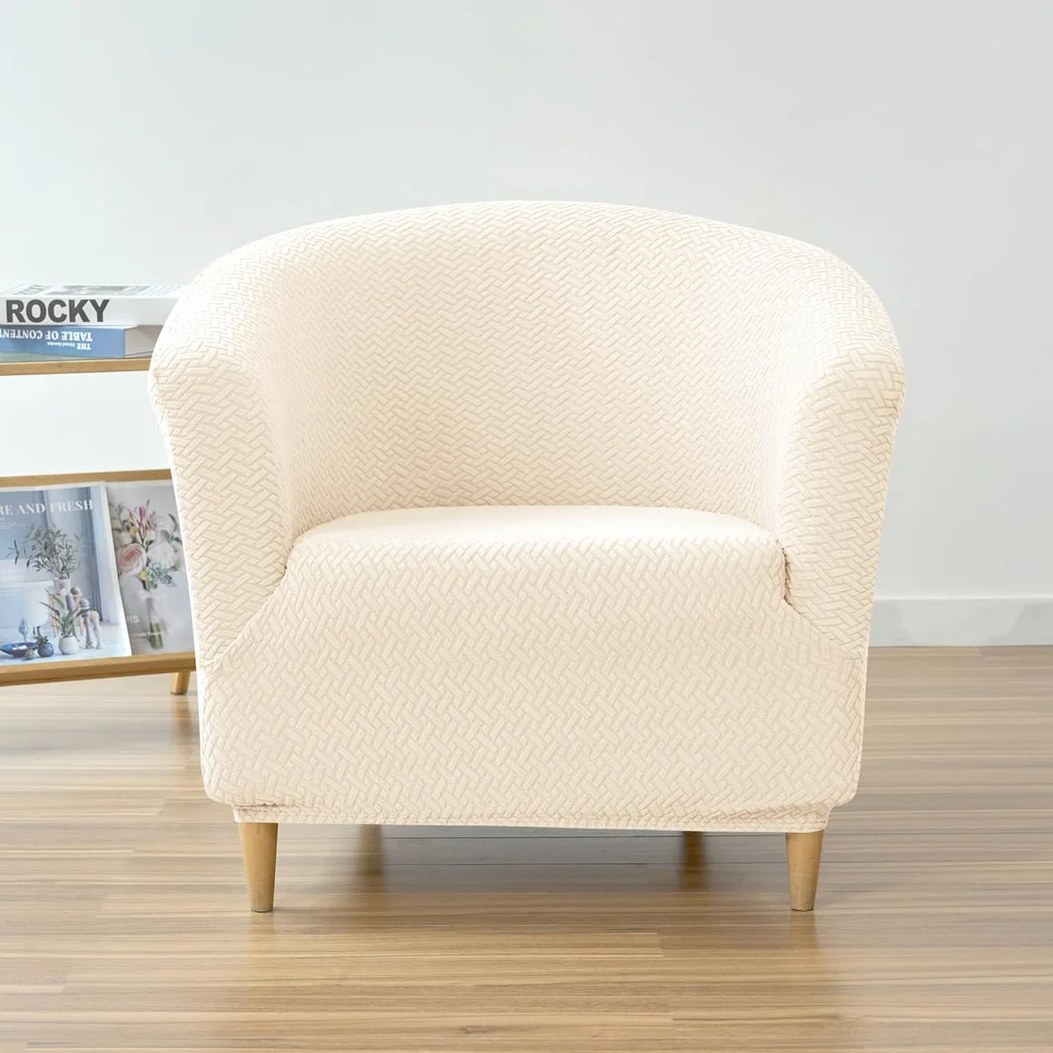 Housse de Fauteuil Cabriolet 1 Place Beige Chesterfield Jacquard Extensible Tub Chair pour Salon Café