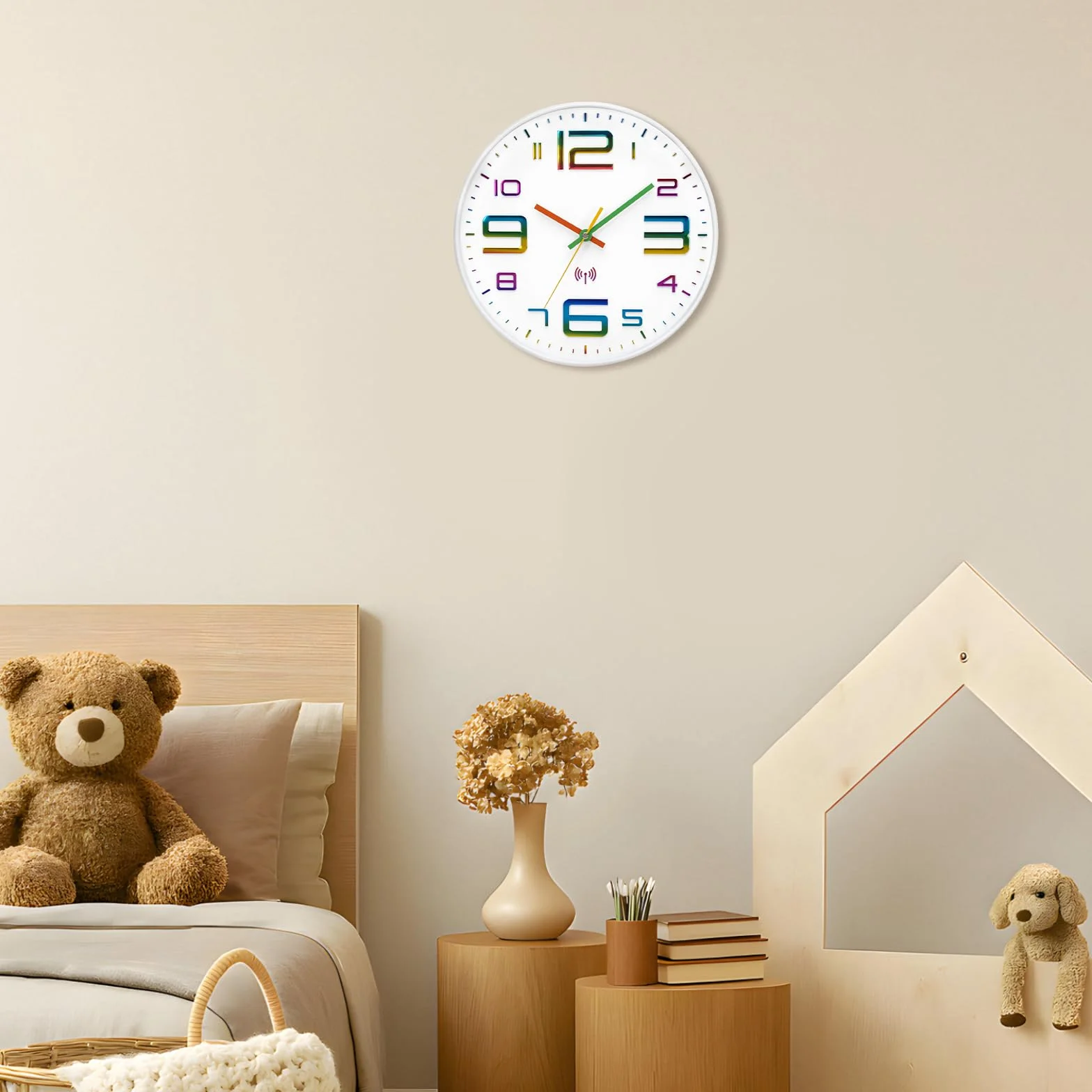 VIVILINEN Horloge Murale Radio Pilotée Silencieuse 30cm sans tic-tac Pendule à Grands Chiffres pour Chambre Cuisine Salon Automatique (Blanc)