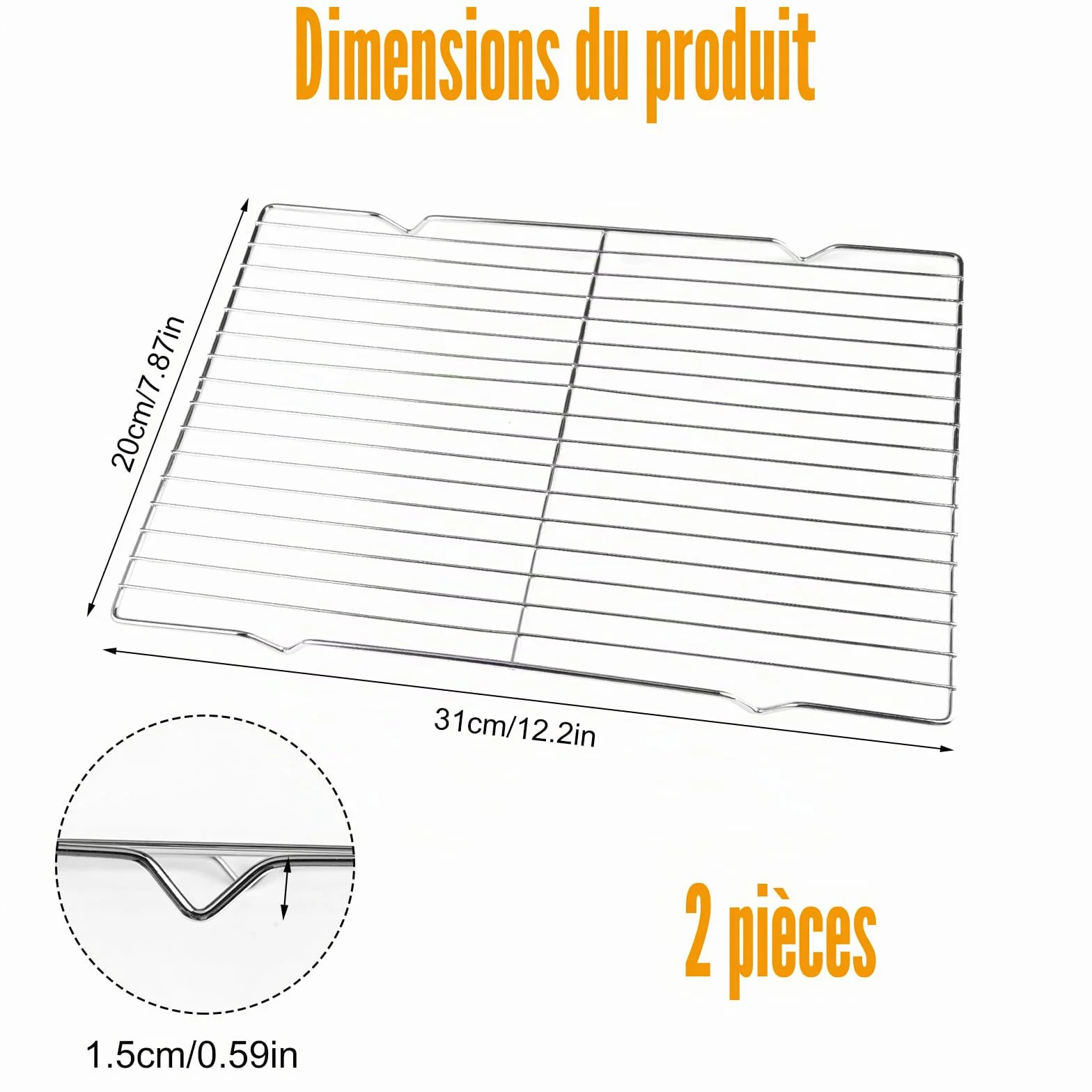 Grille Patisserie Acier Inoxydable 31x20x1.5 cm Refroidissement Rectangulaire