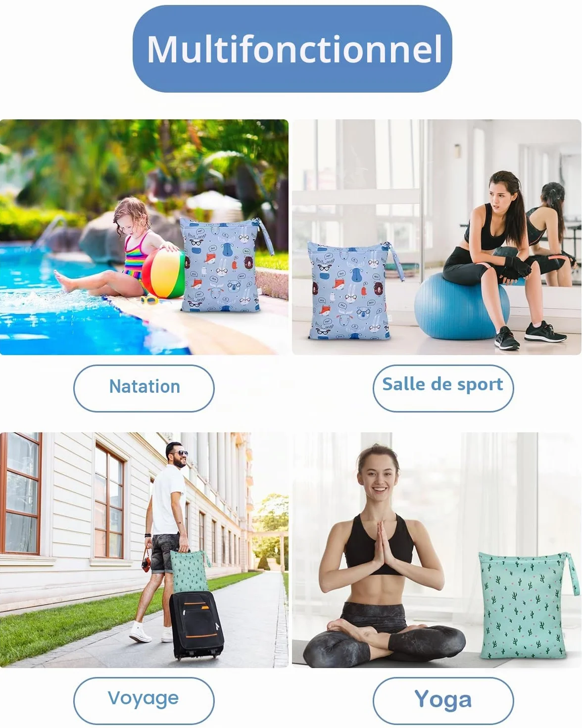 Sac à Couches Lavables 32x40cm Étanche Réutilisable Piscine Voyage Imperméable 2 Pièces