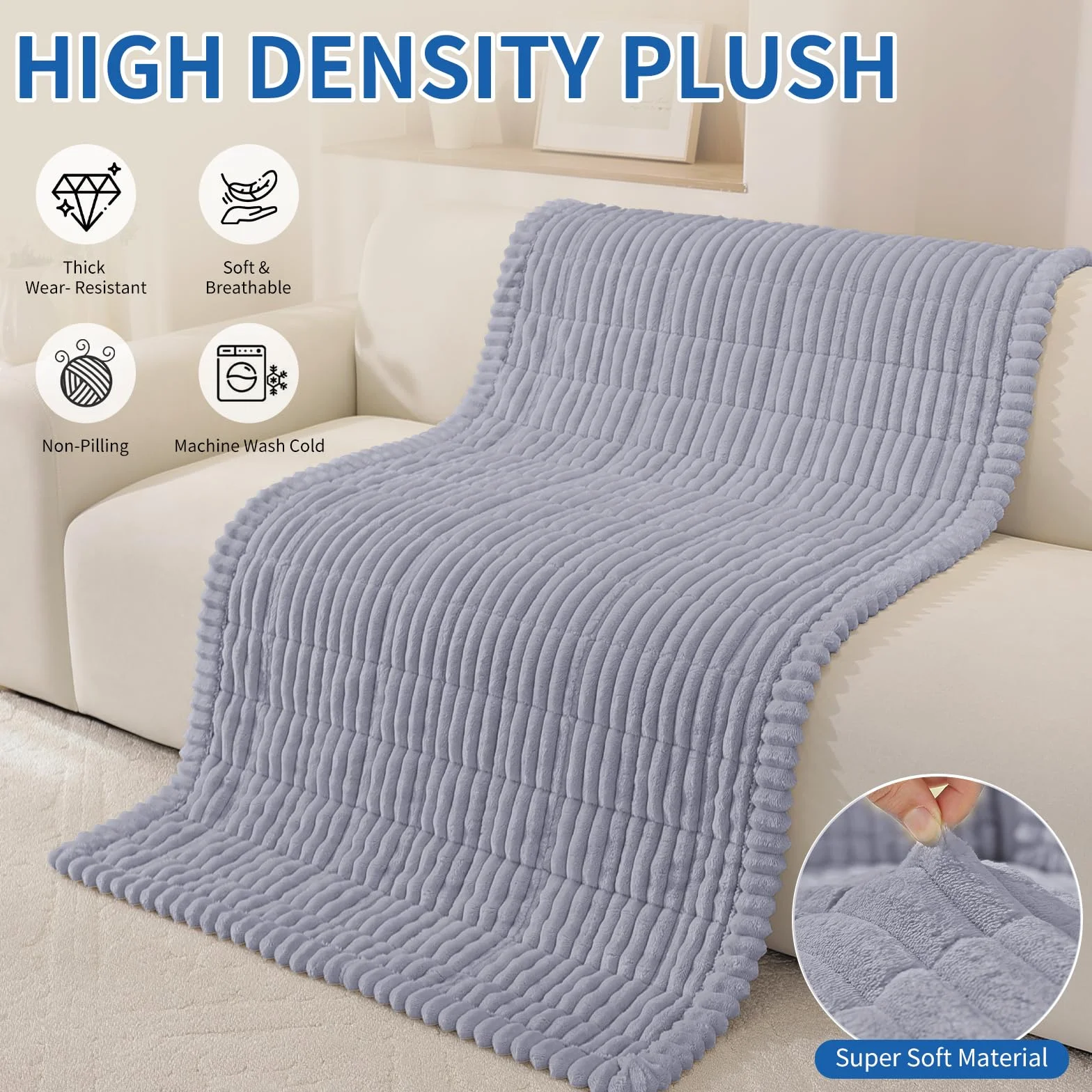 Housse De Canapé Flanelle Epais, Couvre Canapé d'Angle Lavable Antidérapante Anti-Taches, 70x150cm, Gris Clair