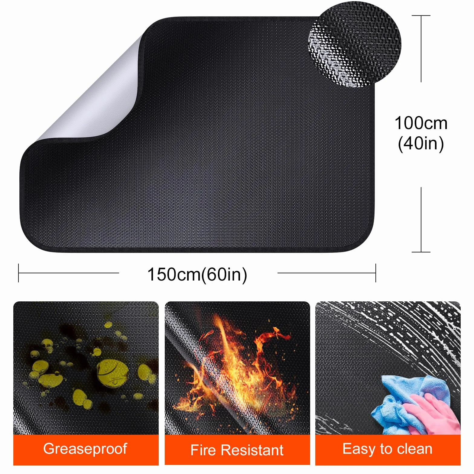 Tapis ignifuge anti-chaleur pliable 100x150 cm protection sol pour barbecue