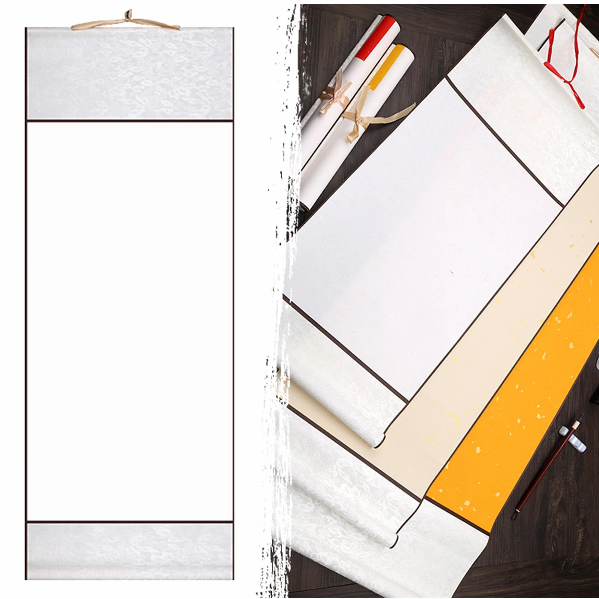 LONGHAO Parchemins Muraux Suspendus Blancs, Parchemin de Calligraphie Vide, Défilement Calligraphie Blanc