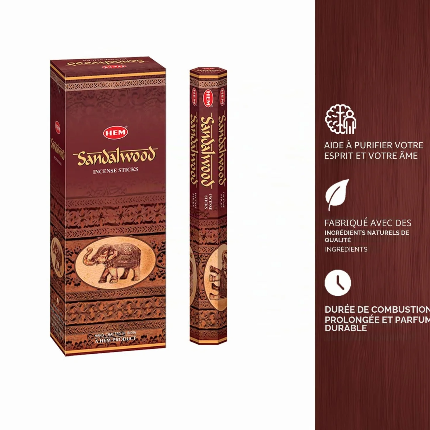 Encens Bois de Santal, 120 Bâtons, Paquet de Six, Roulée à la Main en Inde