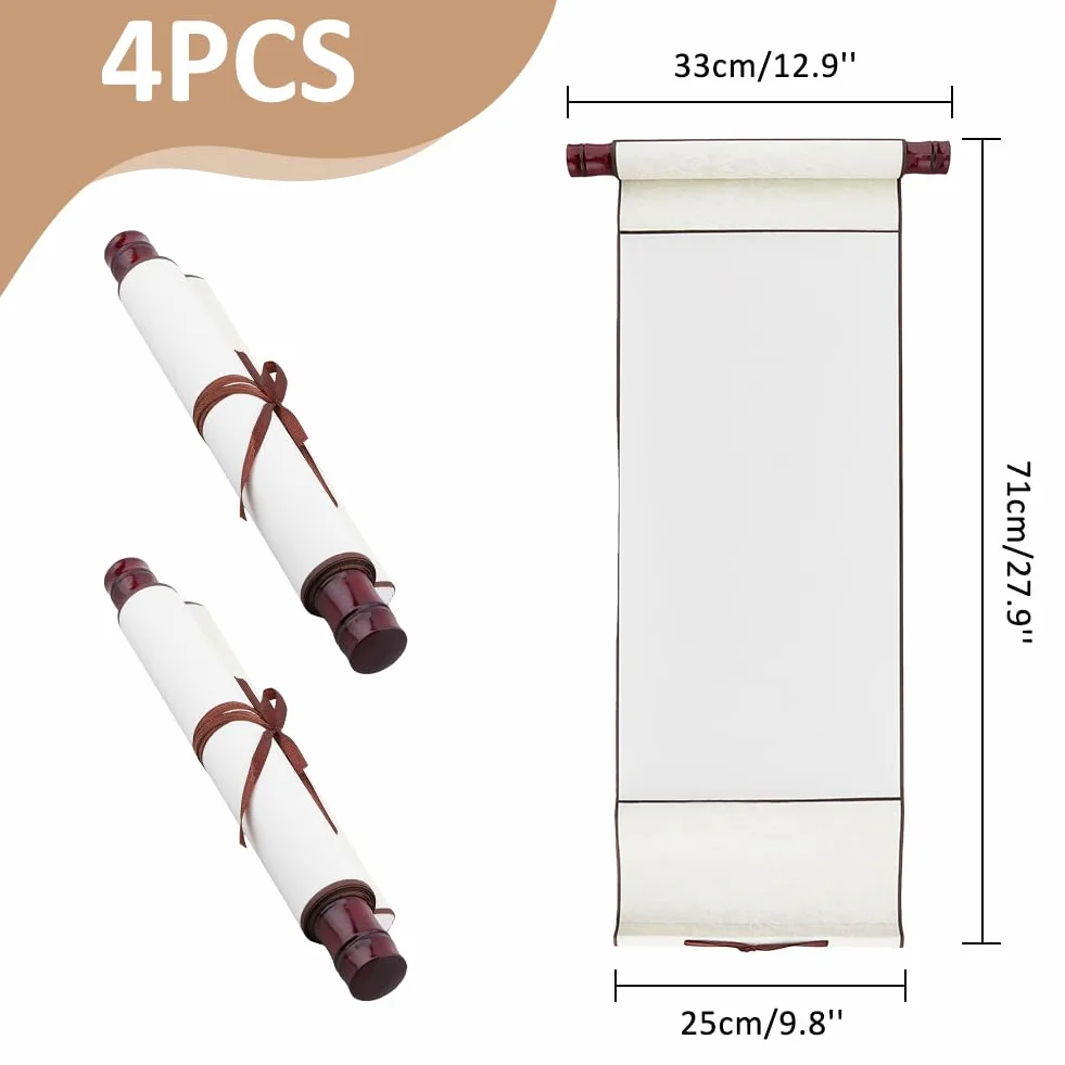 SUPERFINDINGS 4 Rouleau Papier Vierge avec Tiges en Bois Rouleau de Peinture Vierge Long Rouleau Vierge 13inch