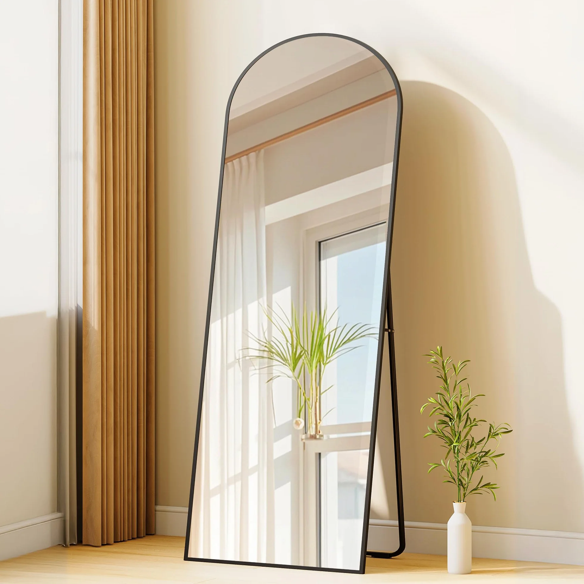 Miroir Intégral sur Pied 160x50 cm Verre Trempé Cadre Aluminium Noir