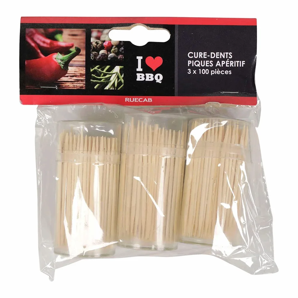 Cure-Dents en Bambou Lot de 3 Boîtes Distributrices Plastique 3 x 100 Pièces