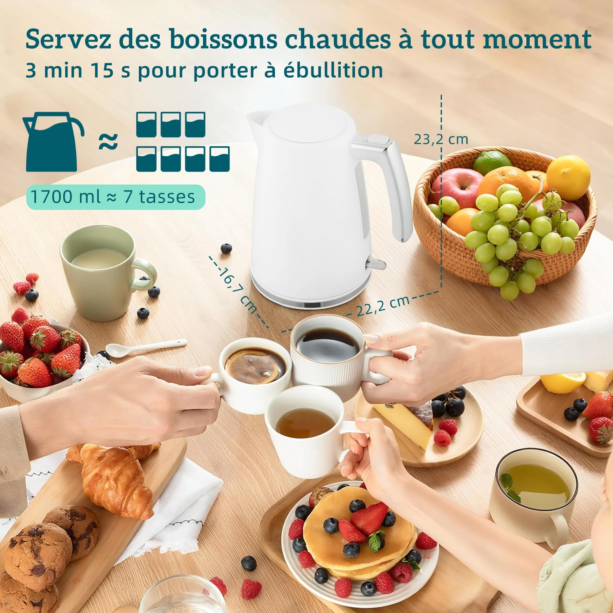 HOMCOM Bouilloire et Grille-Pain Acier 2200 W 1,7 L Thermostat Otter Filtre anticalcaire 2 tranches 7 Niveaux brunissage Blanc