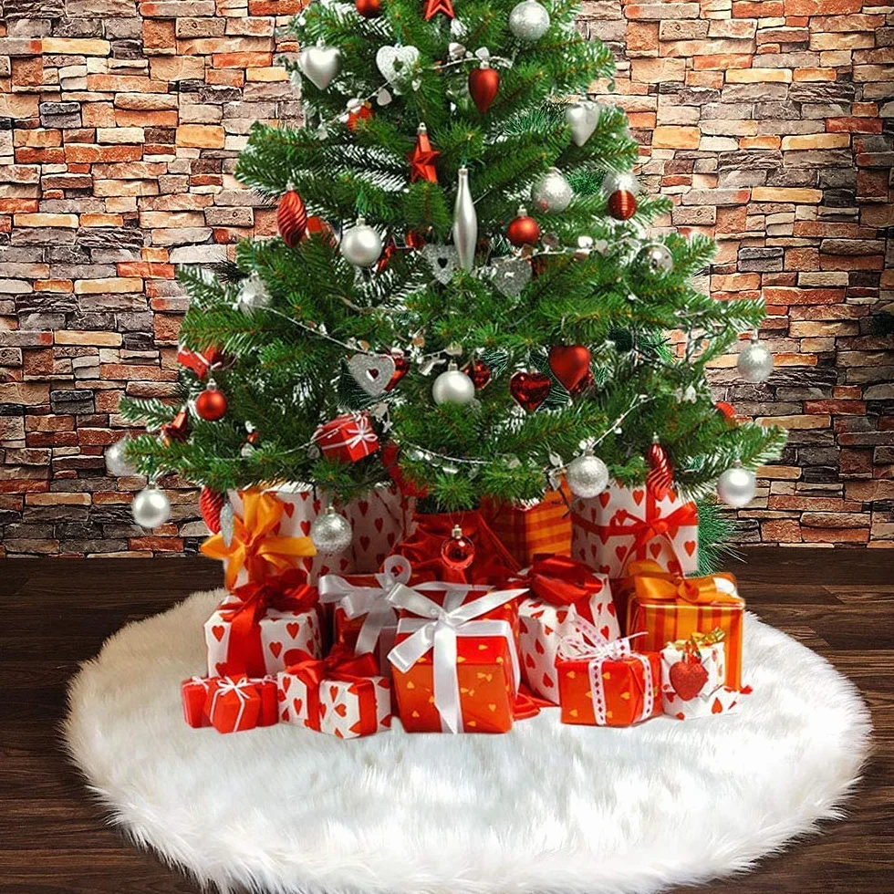Jupe de Sapin de Noël en Peluche Blanc 90cm