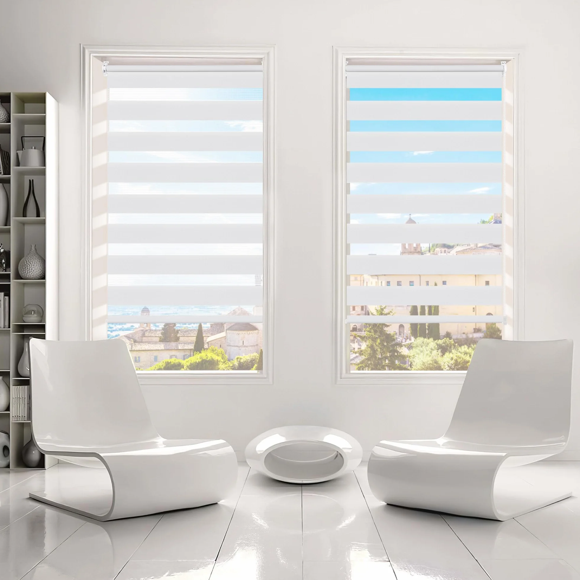 Enrouleur Jour Nuit sans Perçage Tamisant pour Fenêtre 55 x 150 cm Blanc