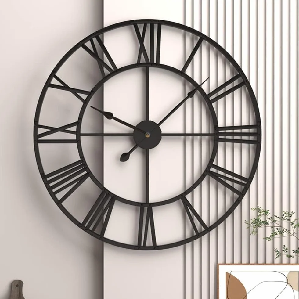 GUDEMAY Horloge Murale Design Moderne Vintage 50 cm Silencieuse Métal Chiffres Romains Noir