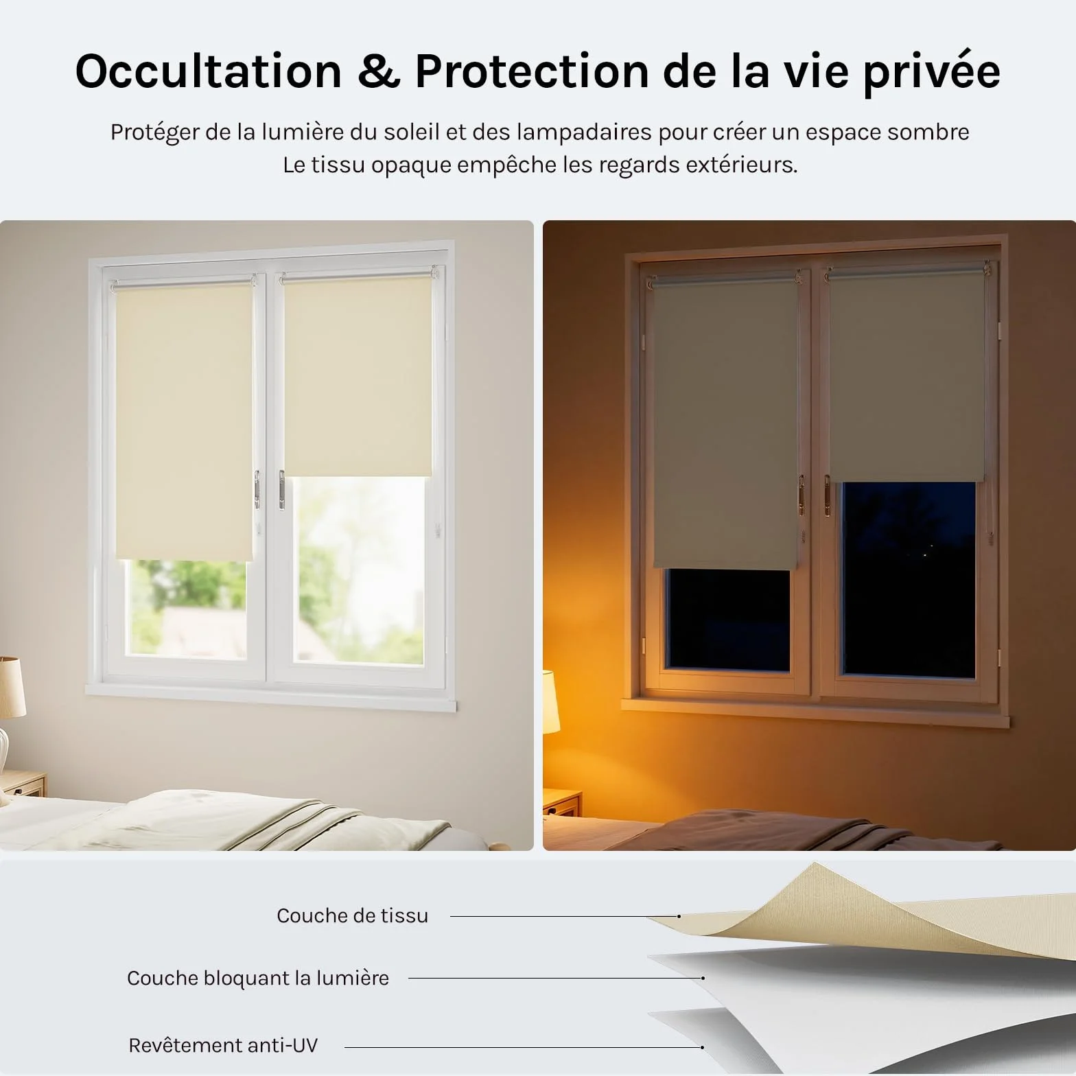 WOLTU Occultant Enrouleur sans Perçage, Rideau Opaque Revêtement Argent, Protection Soleil 70x210 cm Beige