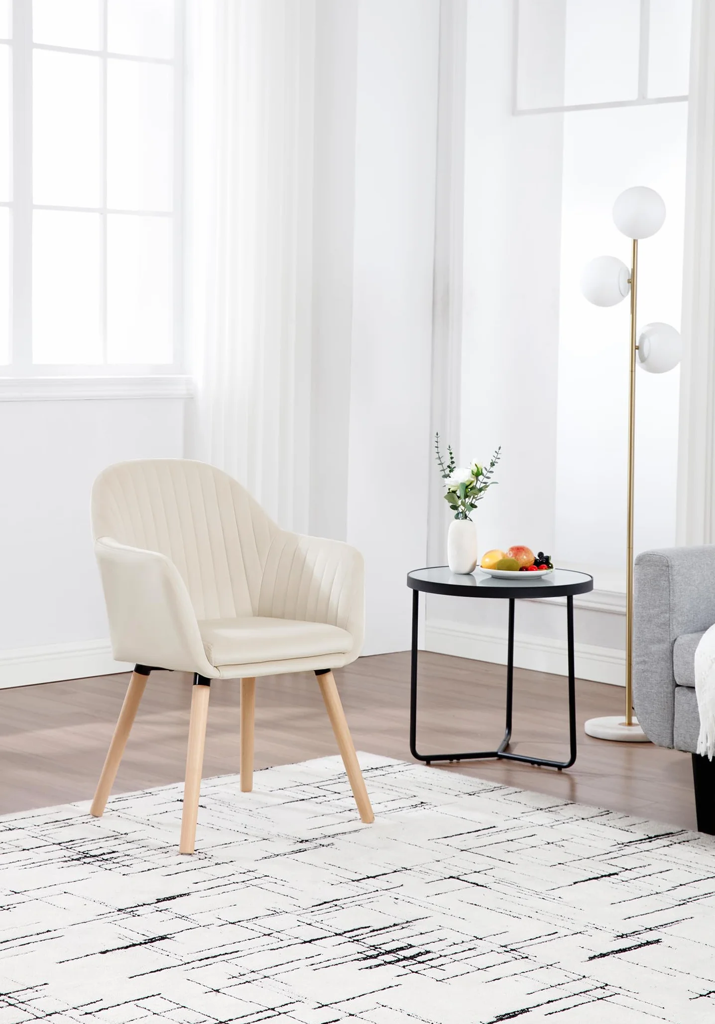 WOLTU Chaise de Salle à Manger en Velours, Pieds en Bois Massif, Charge Max. 150 kg, Crème Blanc