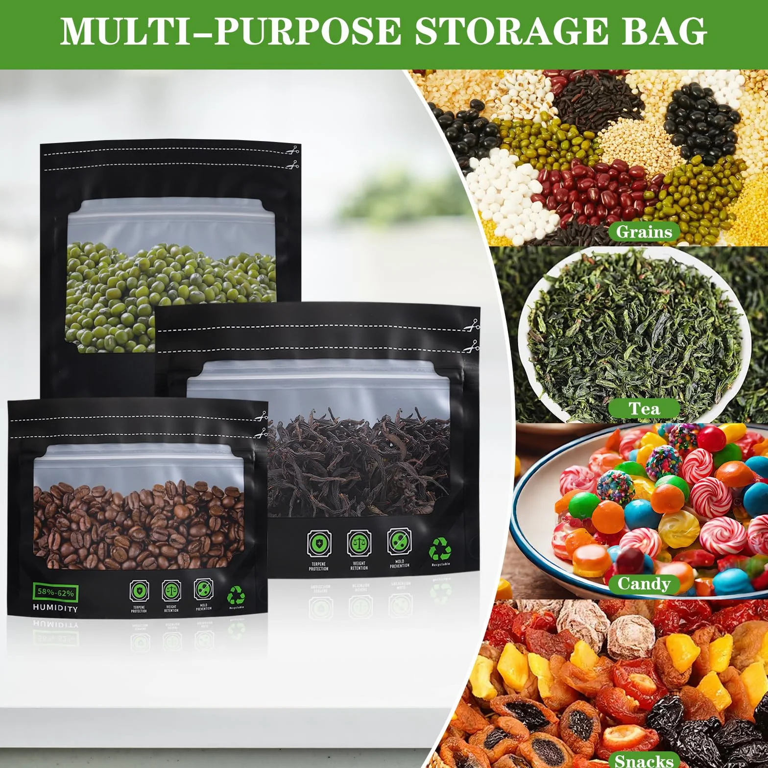 Terploc Sacs de Rangement Grove Bags 30g/85g/100g Hermétiques avec Contrôle de l'Humidité 58-62% Lot de 12