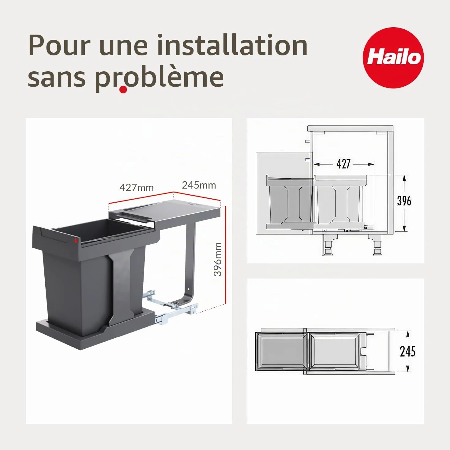 Hailo Collecteur de déchets Solo manuel 20 l 300 mm large anthracite