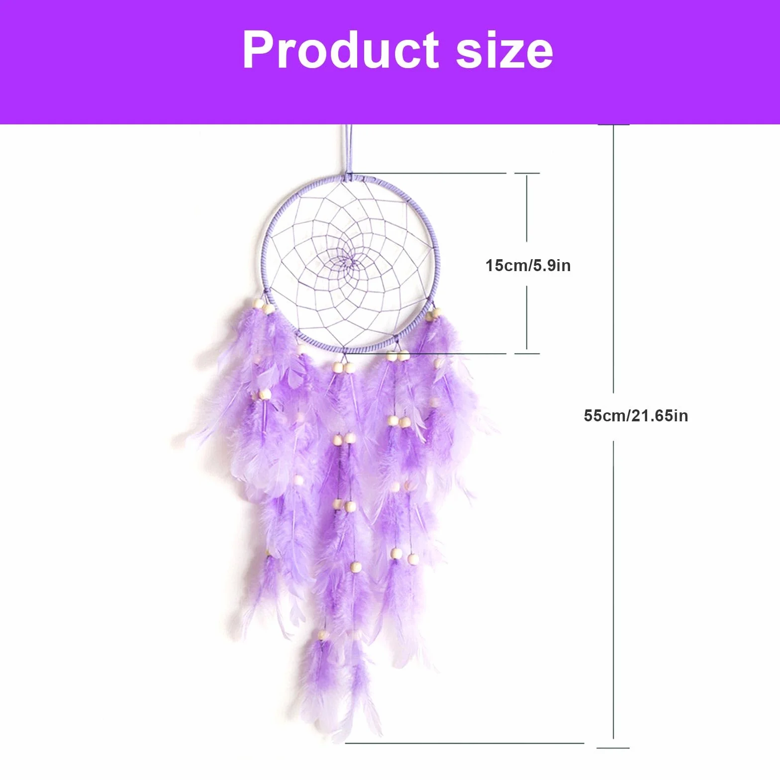 Attrape-rêves en macramé violet avec plumes fait main