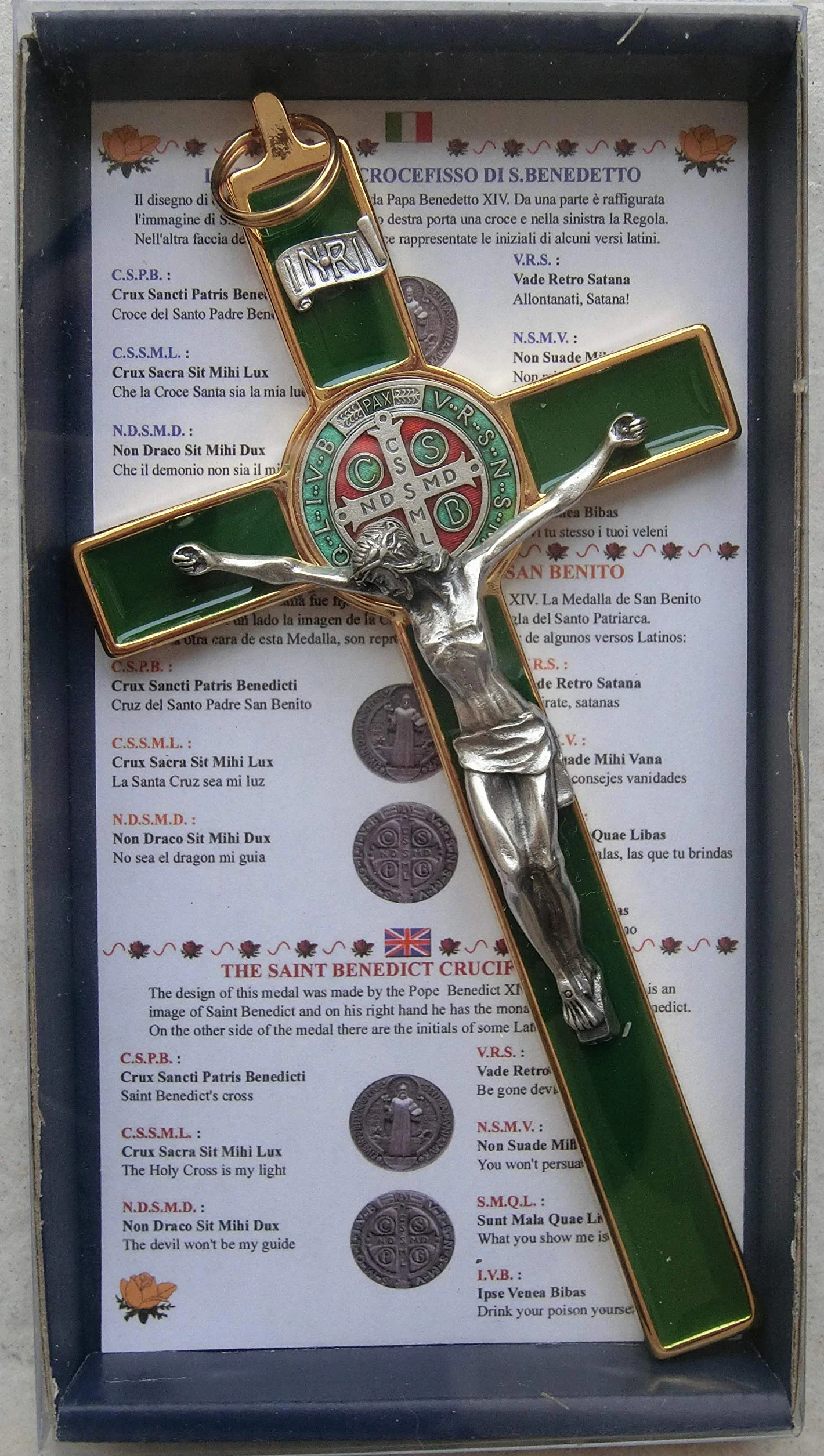 GTBITALY Croix Crucifix Or Doré Saint Béni 20 cm Émaillé à la Main avec Boîte Cadeau