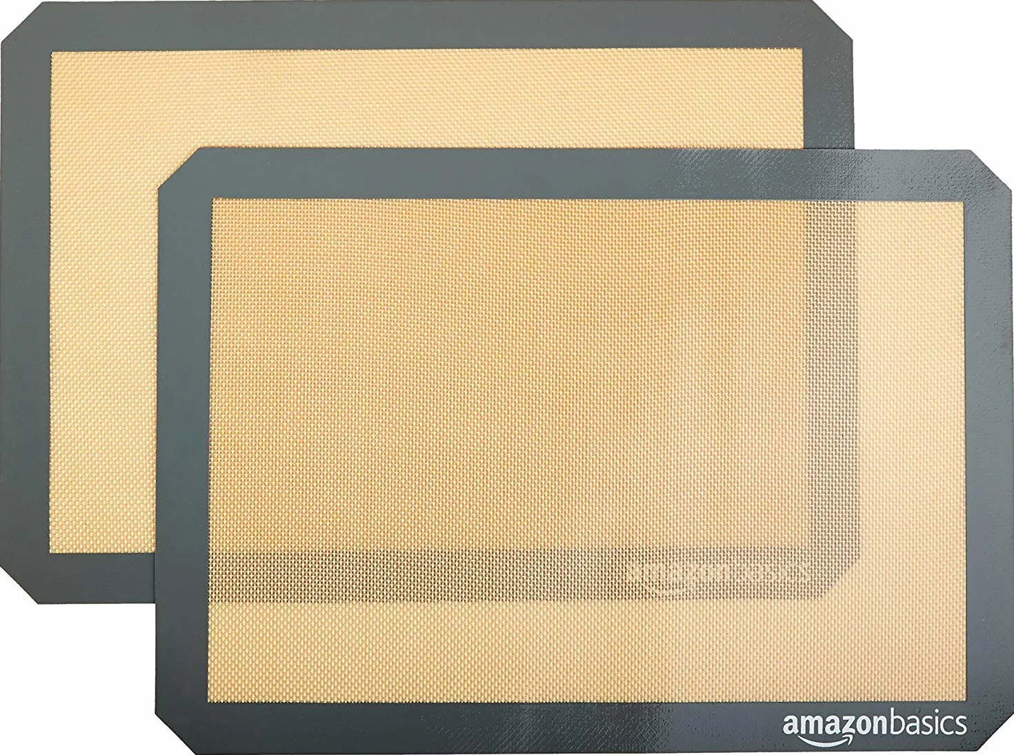 Amazon Basics Tapis de Cuisson en Silicone Rectangulaire 2 Pièces Beige/Gris 29.5cm x 42.0cm