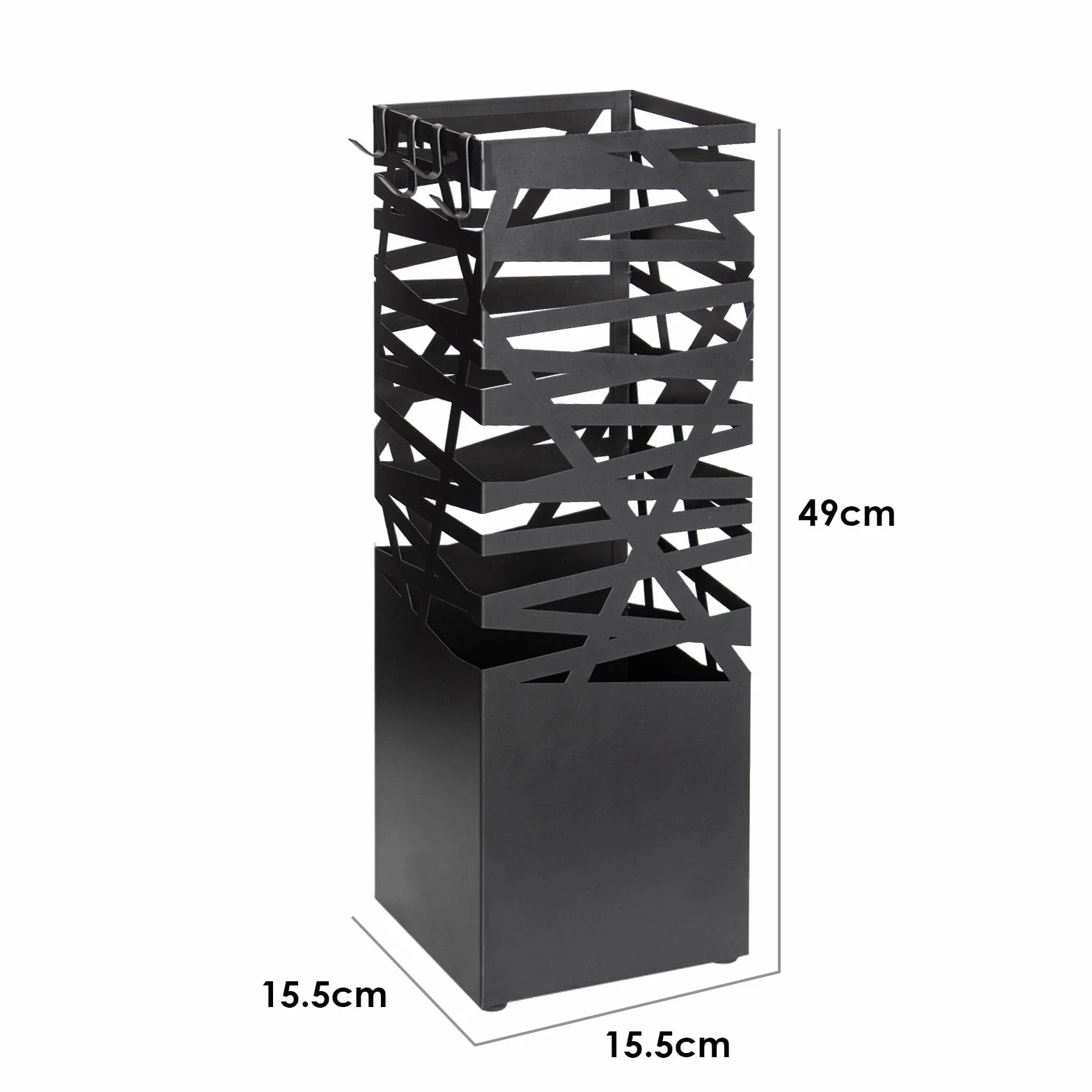 Todeco Porte Parapluie Métal Carré avec 4 Crochets et Bac d'égouttement Amovible, Noir