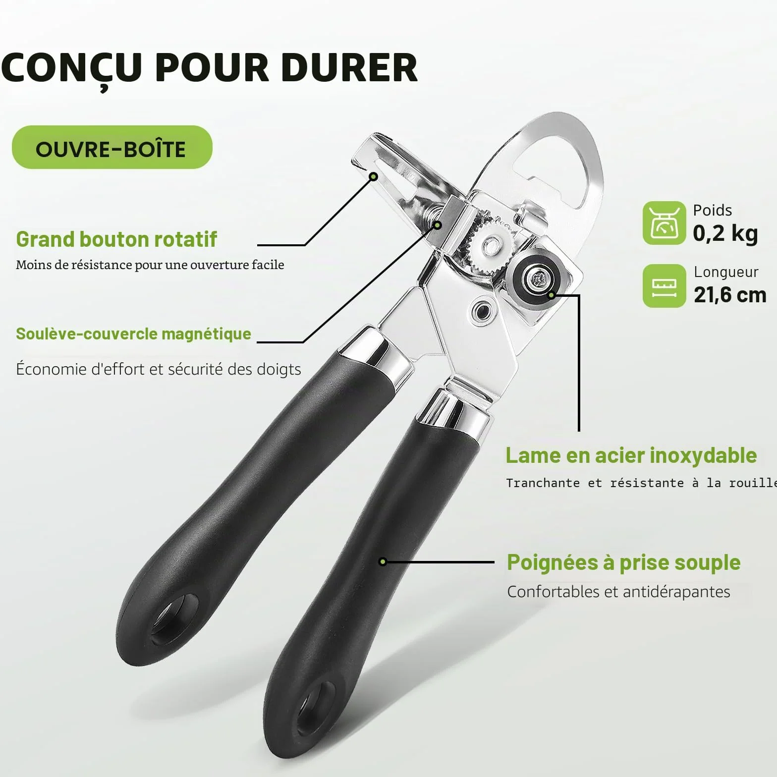 Ouvre Boite de Conserve 3 en 1 Manuel Acier Inoxydable, Diboniur