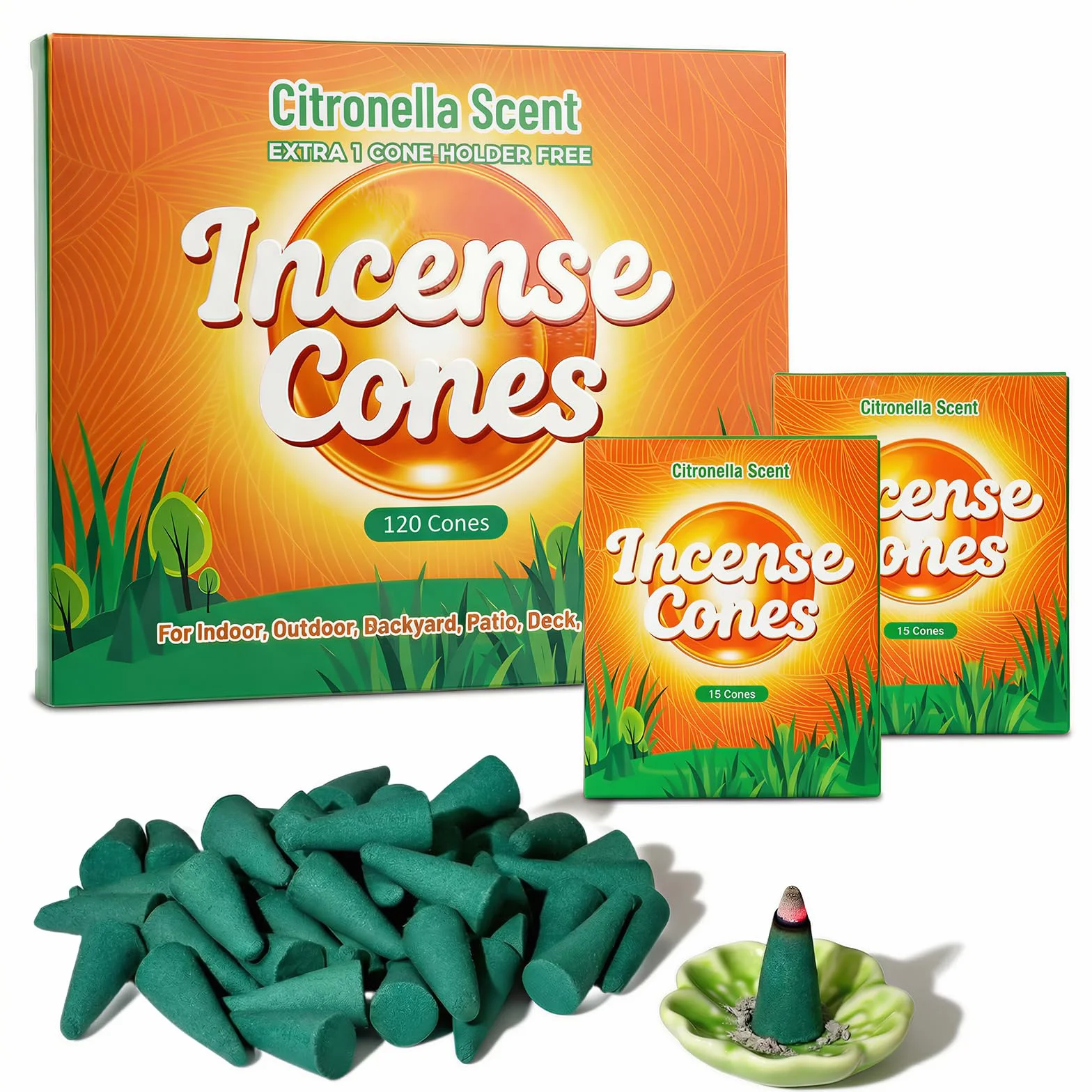 SCENTORINI Cônes d'Encens Citronnelle 120pcs Extérieur Jardin Balcon Terrasse