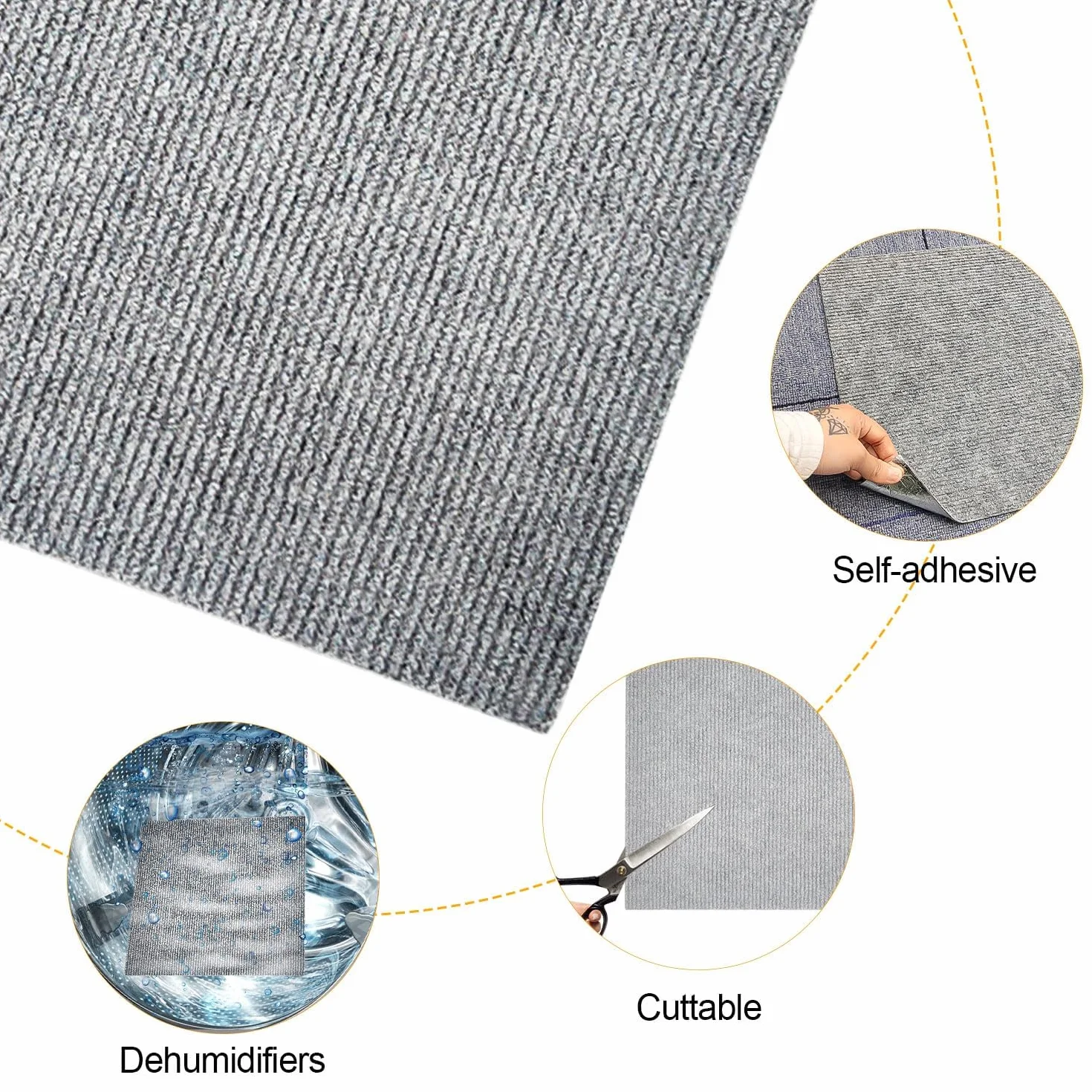 Tapis Antidérapant 30x30 cm Gris Lavable Autocollant 12 Pièces pour Salon Chambre Bureau Hôtel