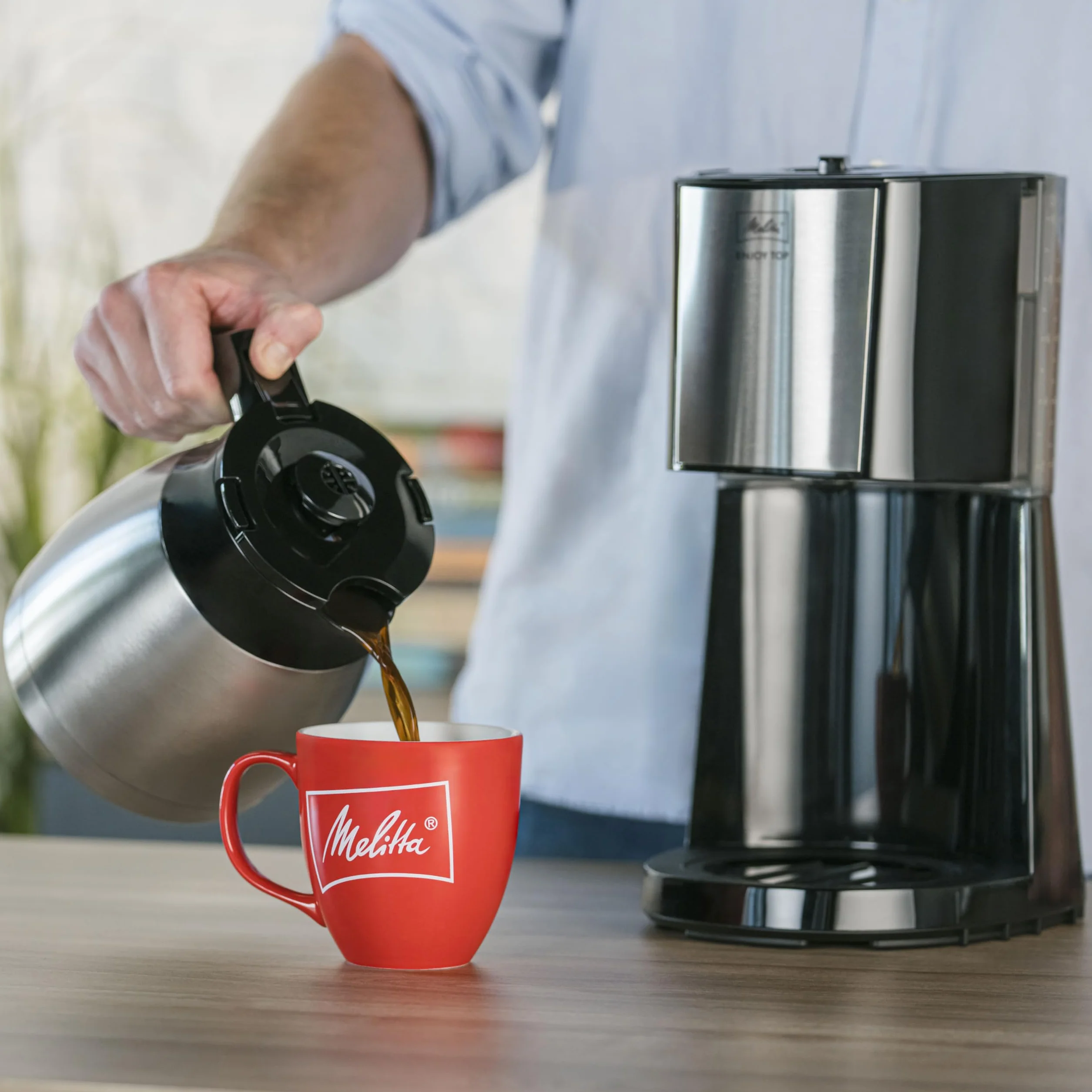 Melitta Cafetière à Filtre avec Verseuse Isotherme en Acier Inoxydable, Noir/Acier Brossé, 1017-08