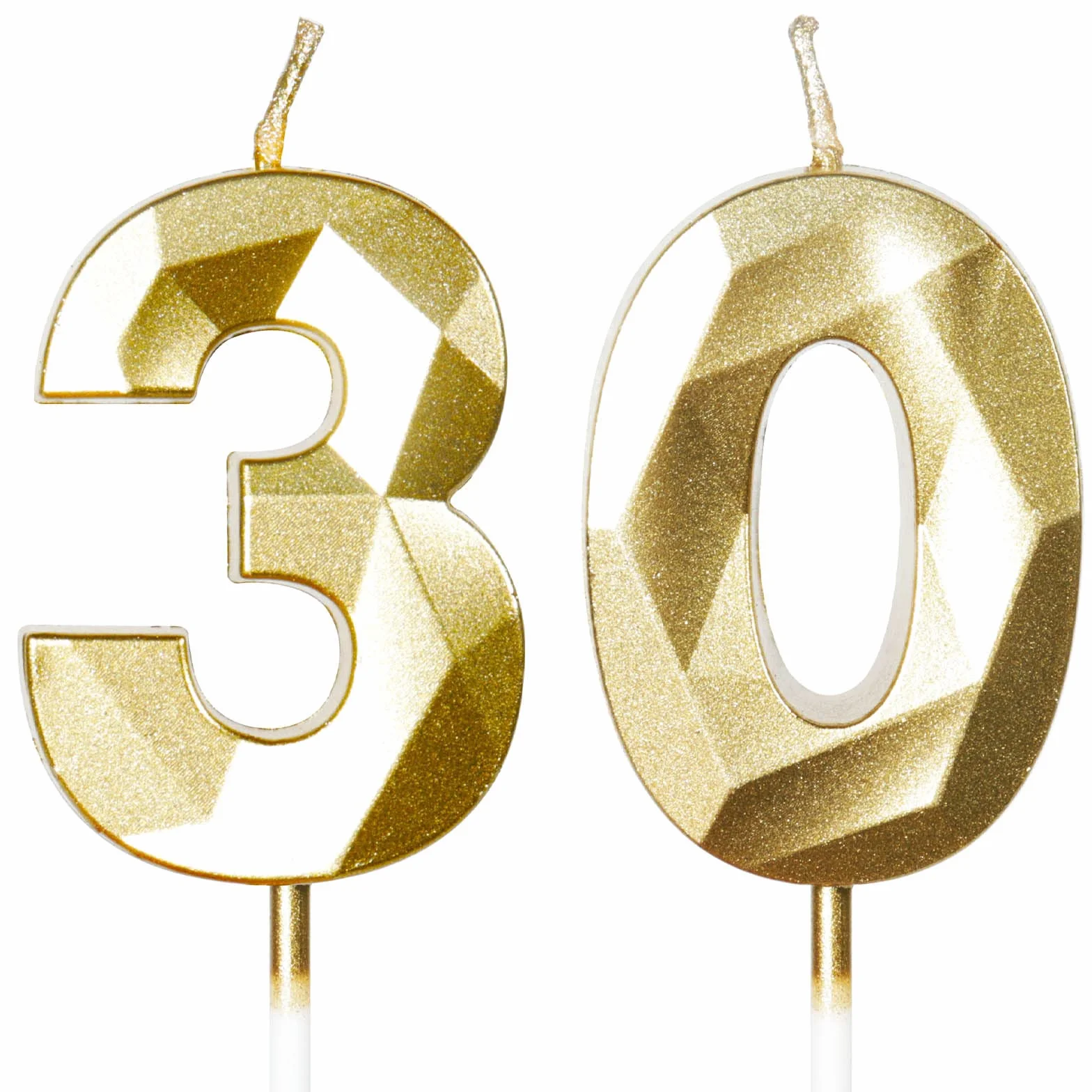 Bougies d'anniversaire dorées numéro 30 pour gâteau 30 ans