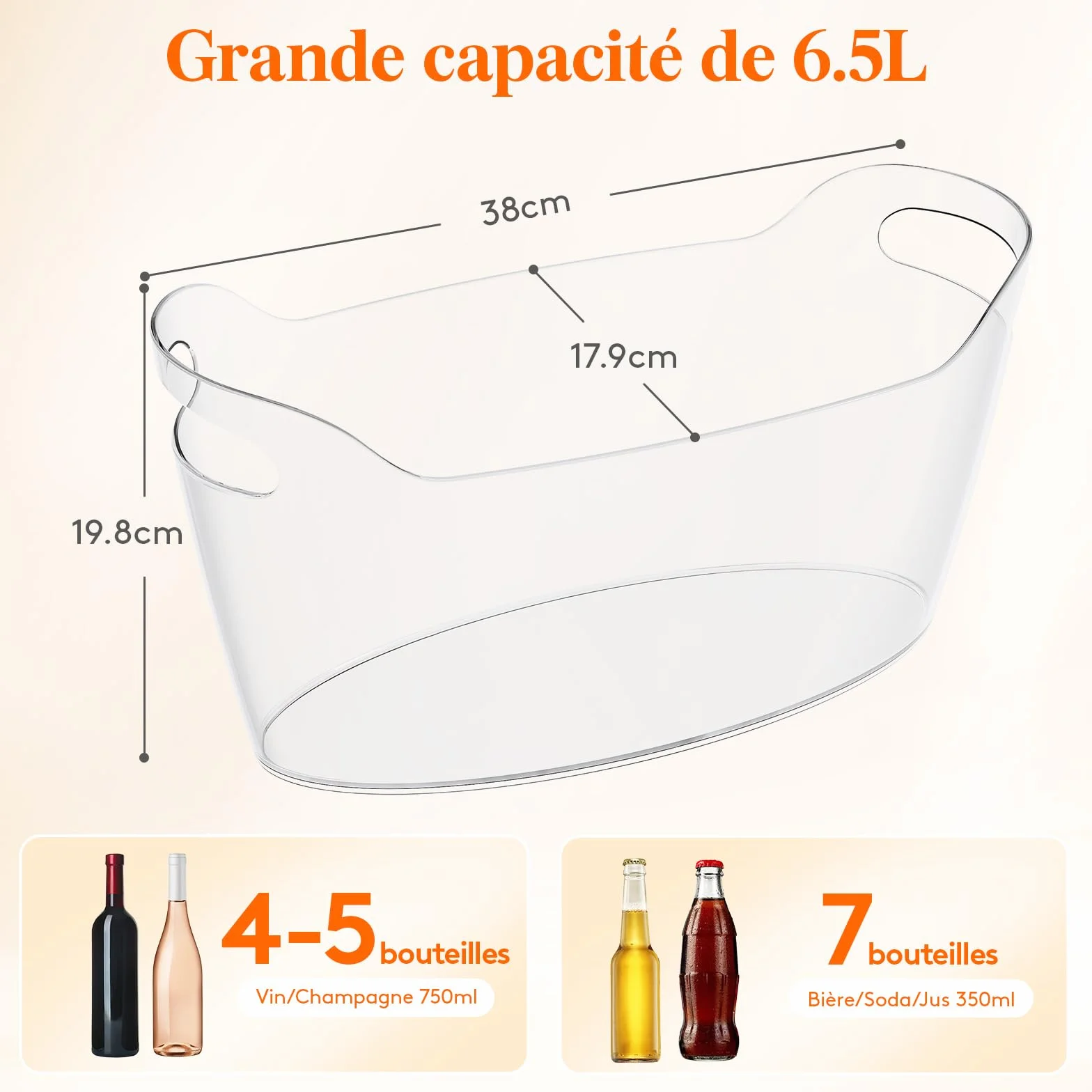 Lifewit Seau à Glace Portable 6.5L, Seau à Champagne avec Cuillère, Plastique Rafraîchisseur de Bouteille de Vin, 38×18×20 cm, Lot de 2
