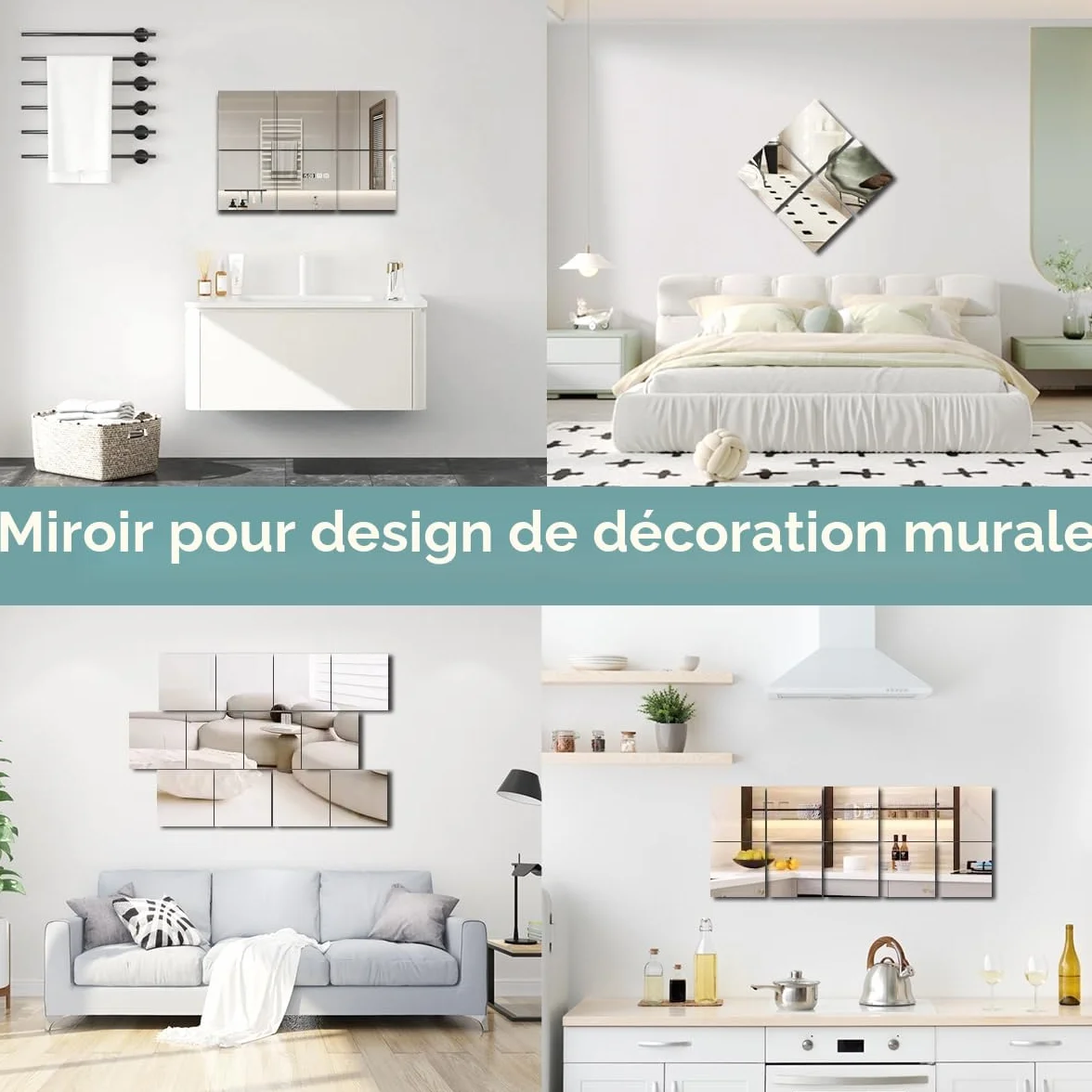 Autocollants en miroir acrylique HD pour murs, carreaux bricolage, miroir autocollant sans verre incassable (Lot de 10/16)