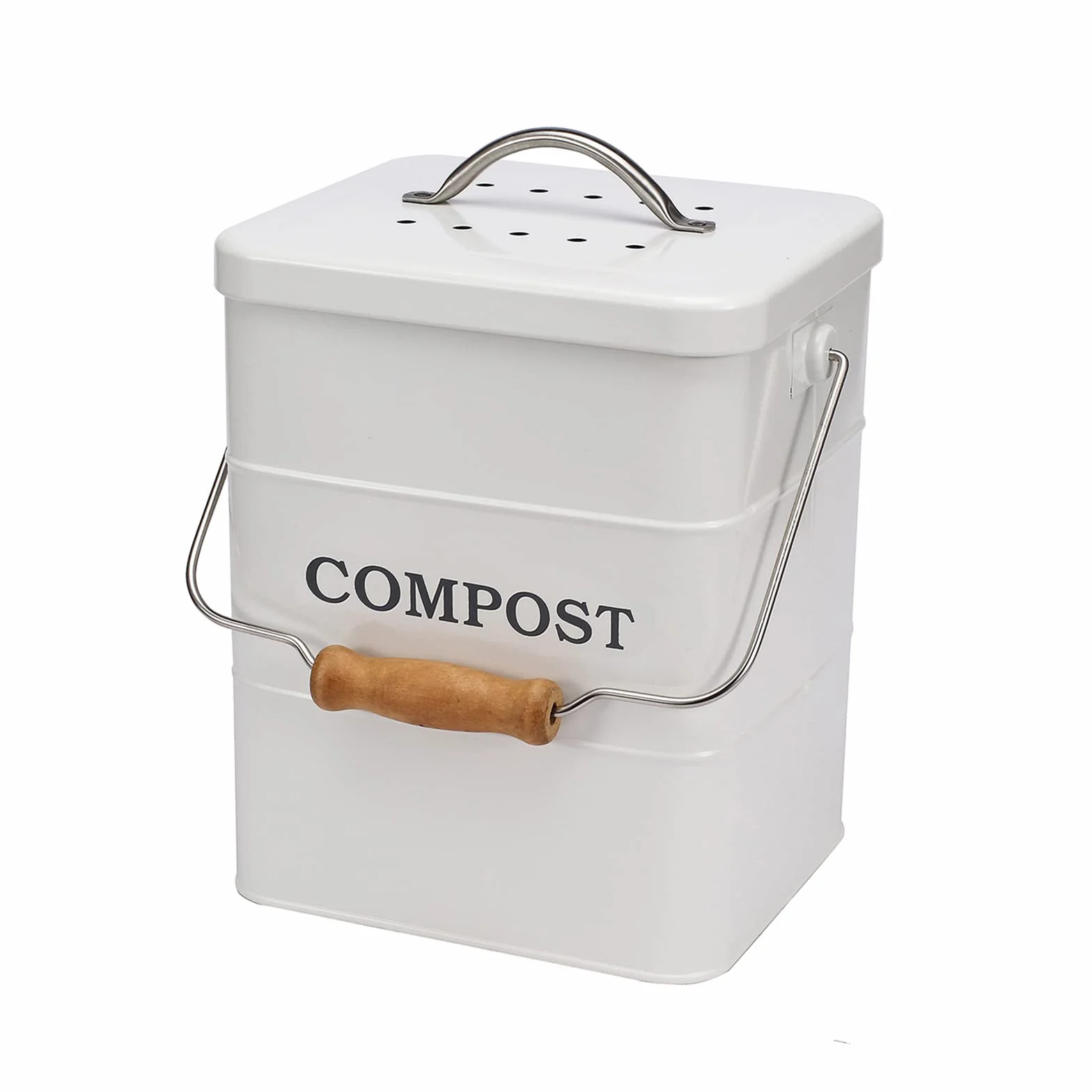 Poubelle à Compost en Acier au Carbone 6 L avec Couvercle et Filtre à Charbon Blanc