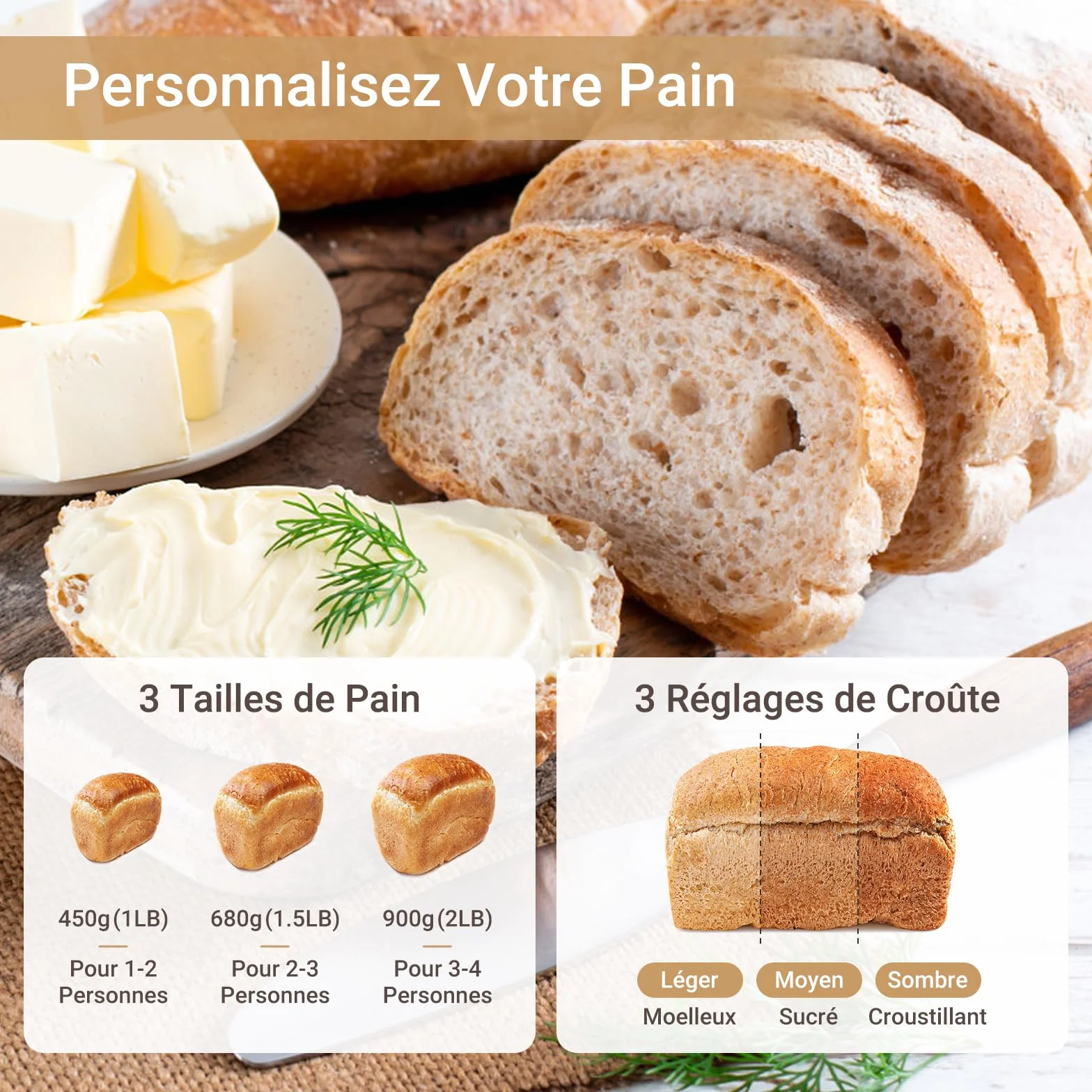 Todeco Machine à Pain 19 Programmes 3 Tailles 1.0/1.5/2.0LB