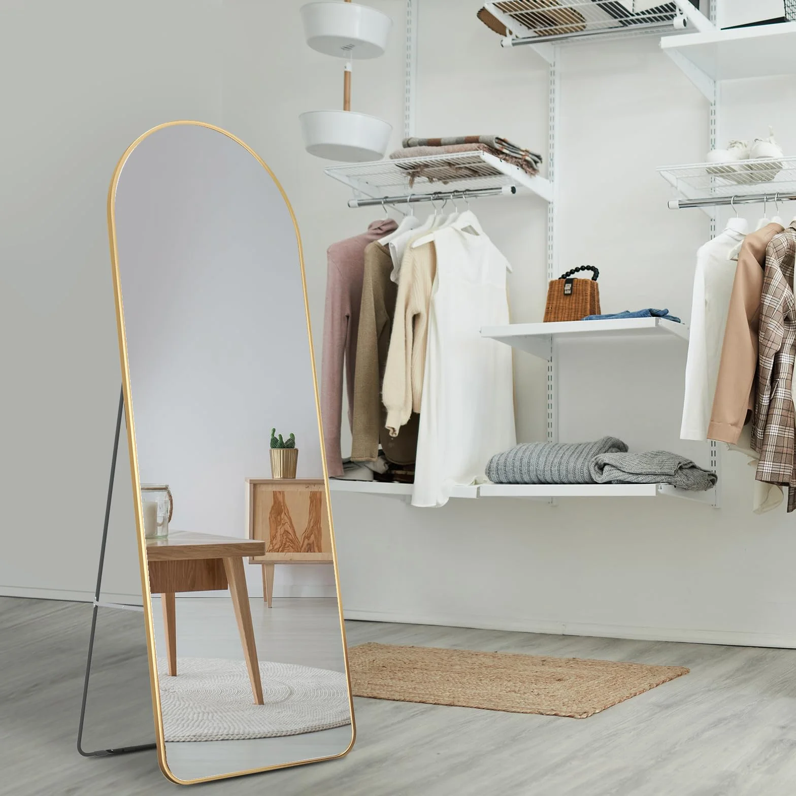 Miroir sur Pied 160 x 60 cm Cadre Aluminium Doré pour Salon Chambre