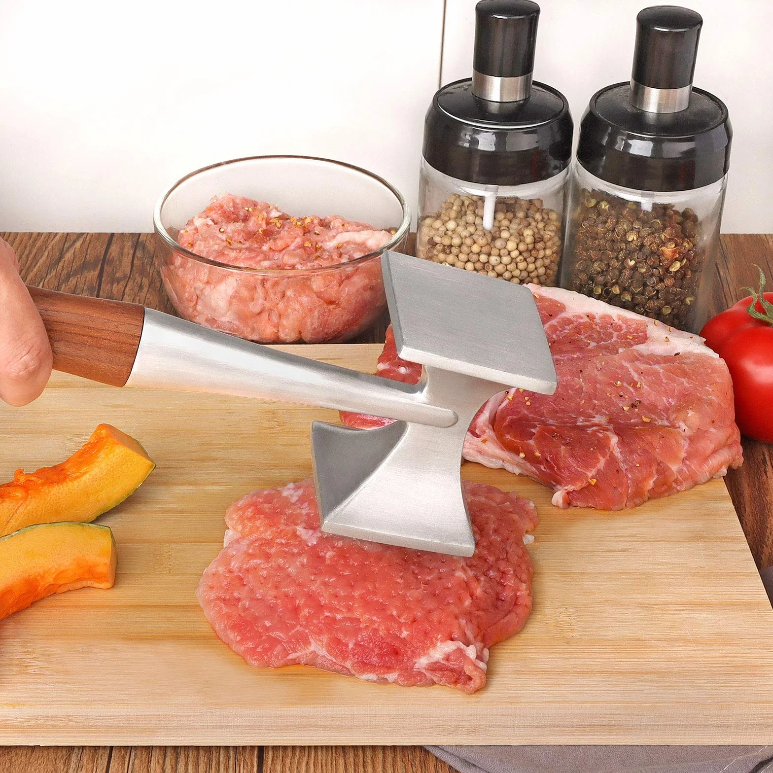 Asdirne Marteau à Viande Attendrisseur Très Résistant 26 CM Maillet Cuisine 2 en 1