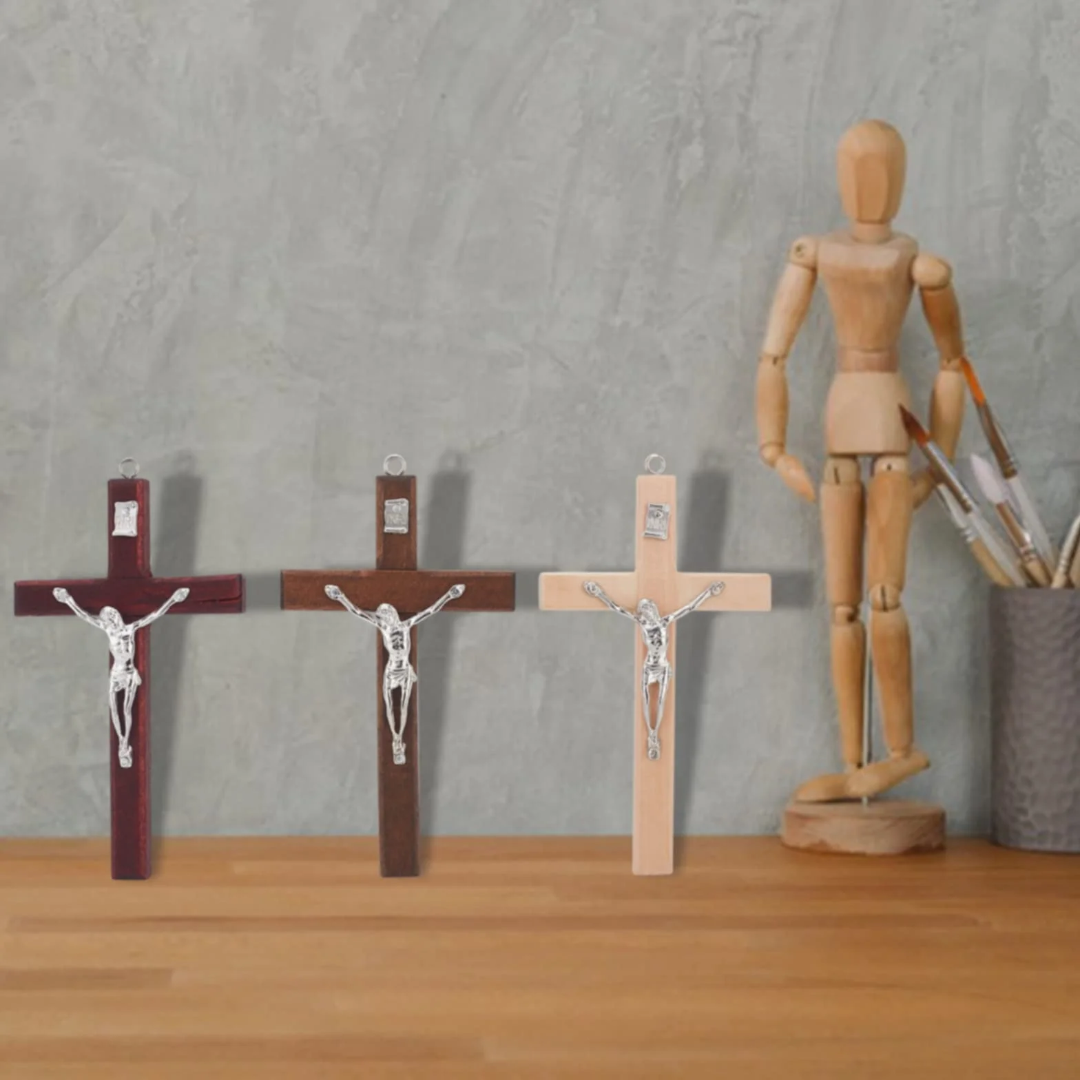WEBEEDY Croix en Bois Crucifix 12 cm Murale Chrétienne 3 Couleurs
