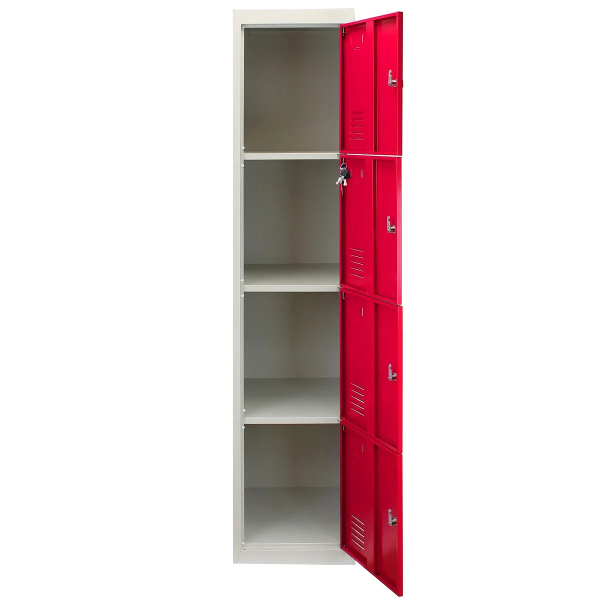 Monster Shop Armoire de rangement en métal verrouillable pour bureau, personnel, salle de sport, école, changement, armoire de rangement industrielle en acier commercial, rouge et gris, 4 portes