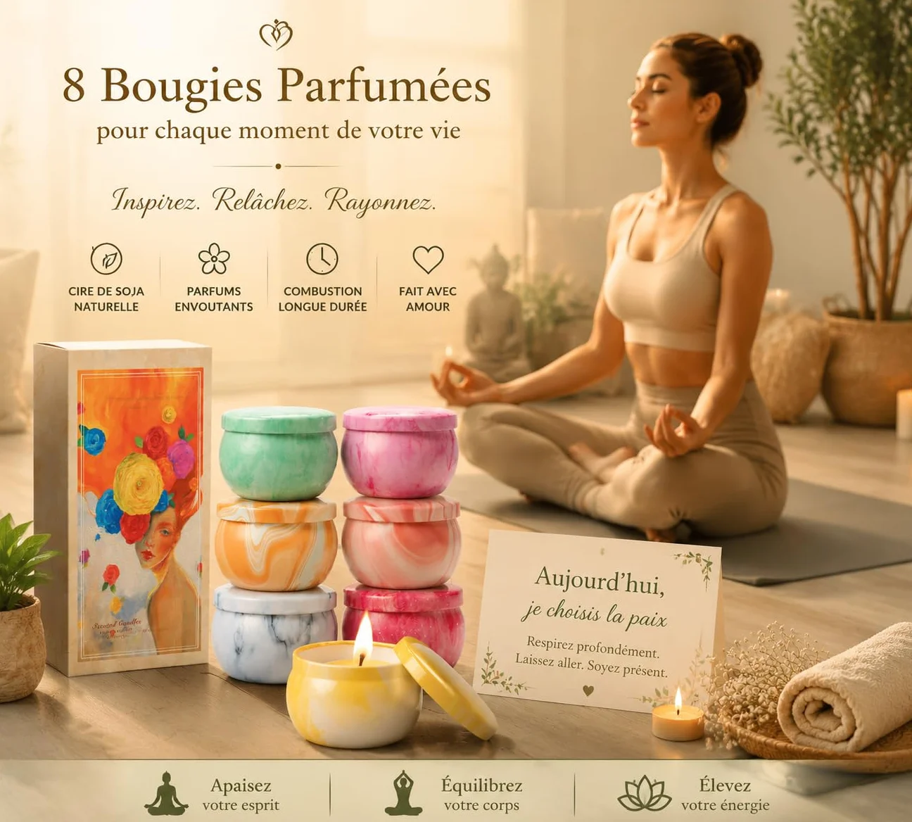 Coffret Bougies Parfumées Lot de 8 Longue Durée Cadeau Femme