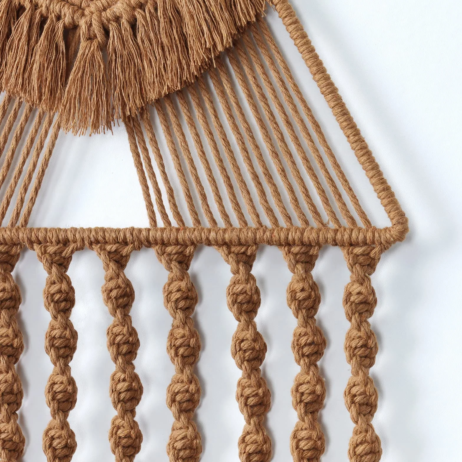 Boho Macramé Tenture Murale Géométrique Art Mural Tissé Attrape-rêves Tapisserie Murale Coton Fait à la Main Marron