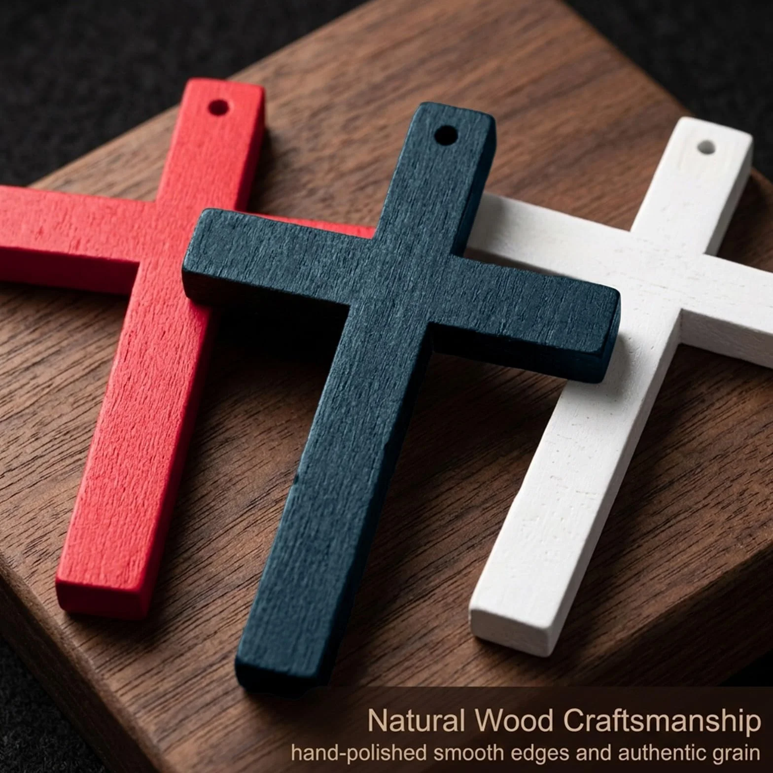 Croix en Bois Décorative Chrétienne 3 Pièces avec Trou Fixation Murale 10.5x6.7cm pour Maison Salon Église Cadeau Baptême