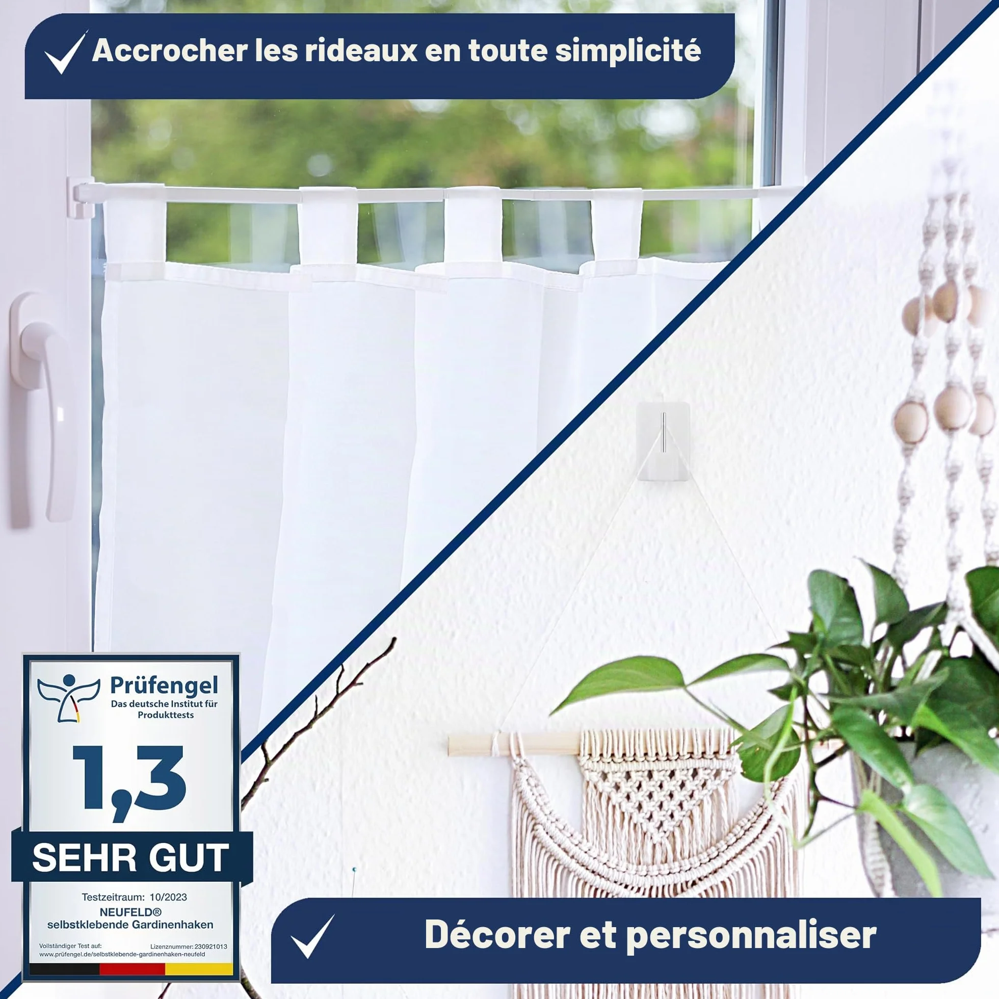 Crochets adhésifs Neufeld Lot de 24 Blancs 3 m sans perçage pour Rideaux