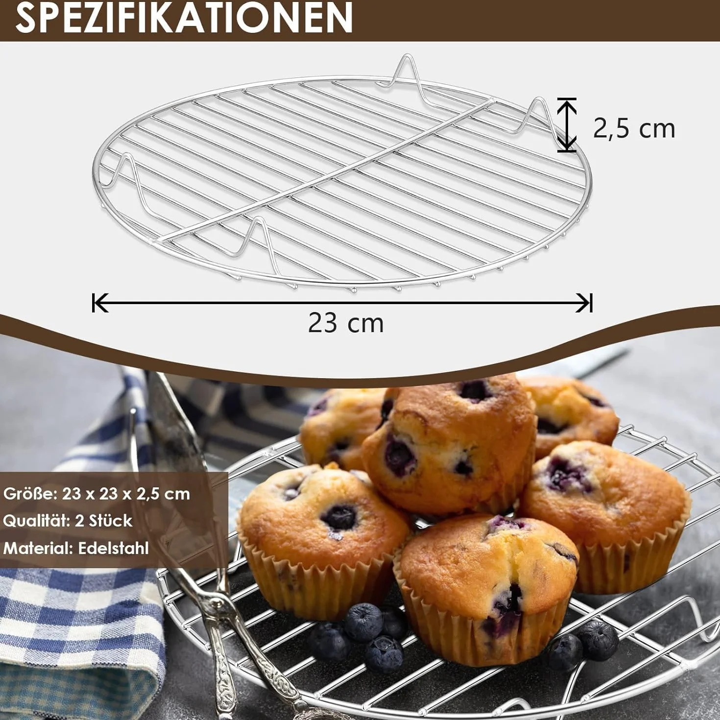 Grille de refroidissement ronde acier inoxydable 23 cm 2 pièces