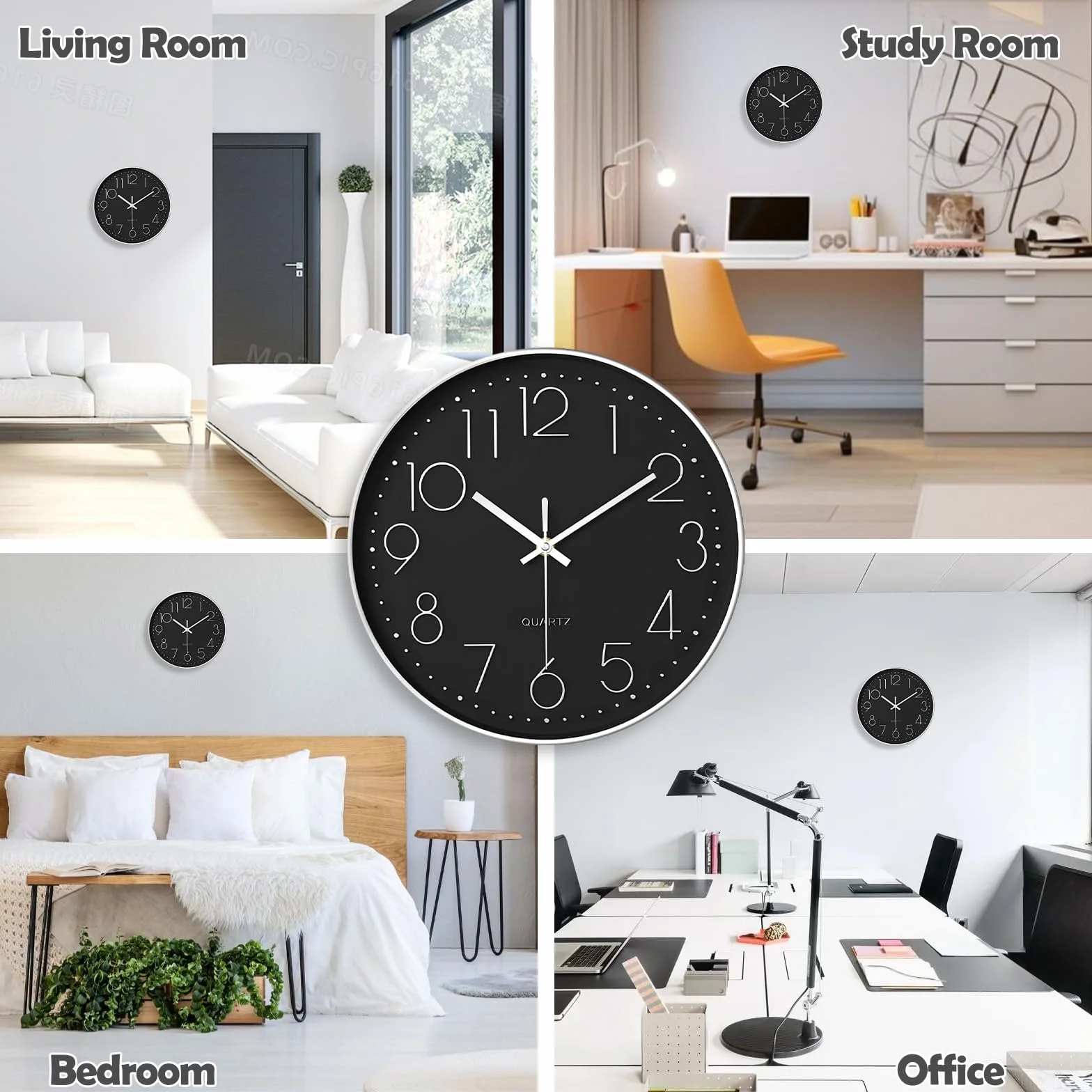 Horloge Murale Silencieuse 20 cm Ronde Décorative à Quartz pour Maison Cuisine Bureau