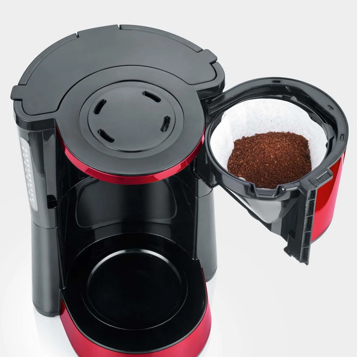 SEVERIN Cafetière Filtre 1000W 1,4L 10 tasses Porte-filtre amovible Anti-goutte Noir Rouge KA 4817