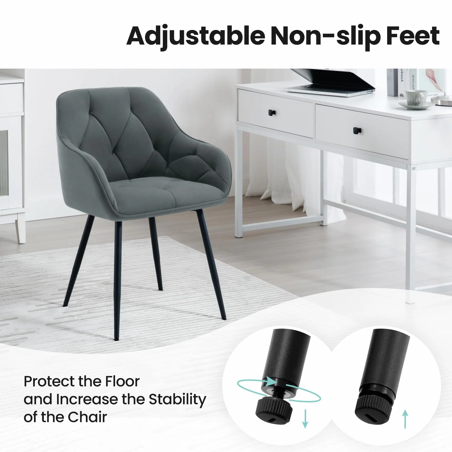 WOLTU Lot de 6 Chaises de Salle à Manger Rembourrées avec Accoudoirs, Pieds en Métal, Velours Gris Foncé