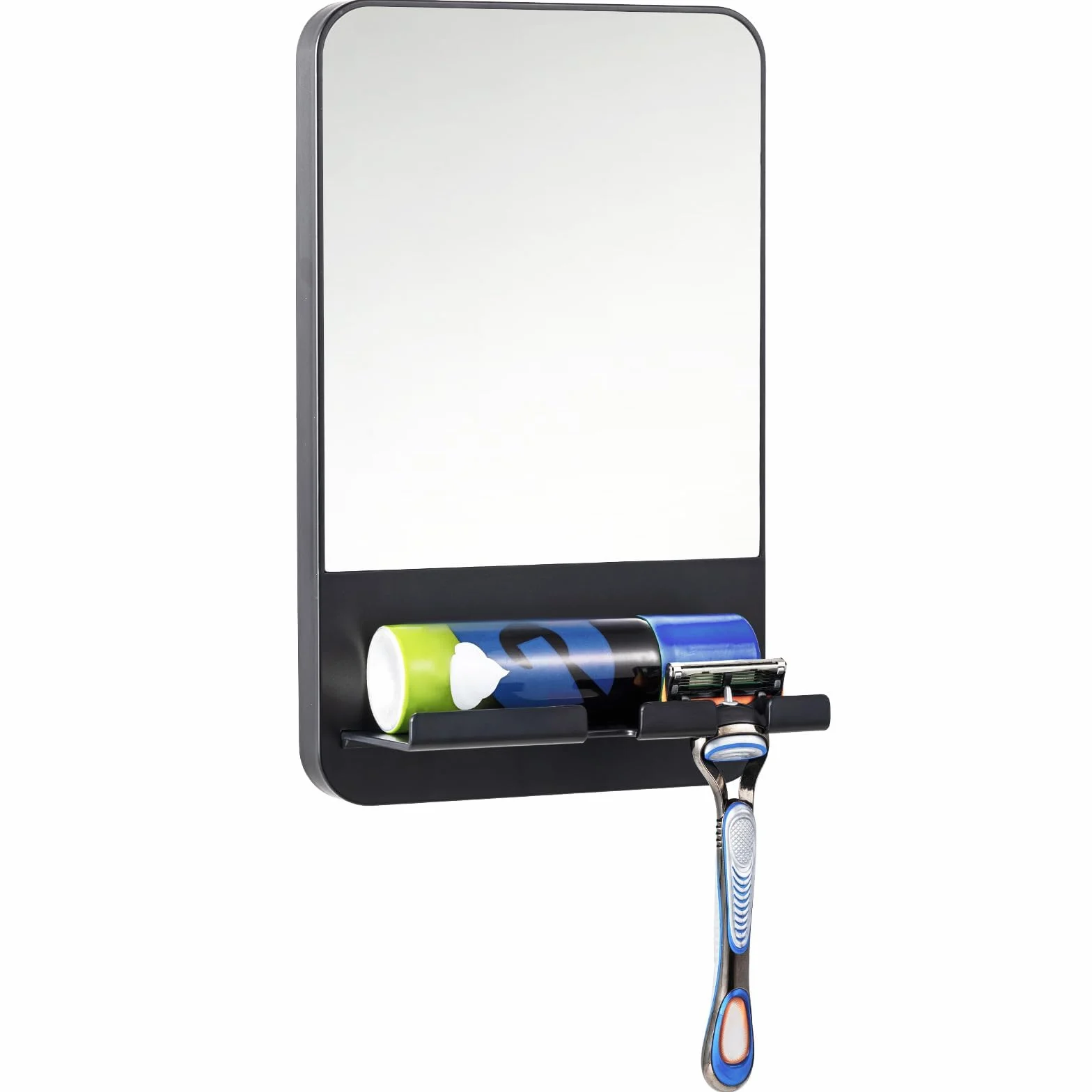 Miroir de Douche Antibuée sans Perçage avec Maintien du Rasoir, Noir